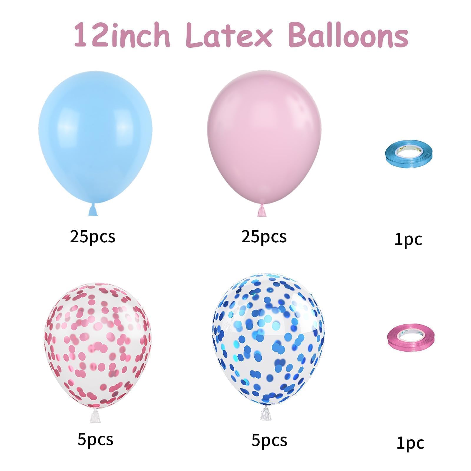 60 Pcs 12 Inch Pink & Blue Confetti Balloons - Gender Reveal Party Decorations for Baby Shower, Birthday & Wedding | Latex Balloons with Premium Confetti Fillings for Festive Celebrations