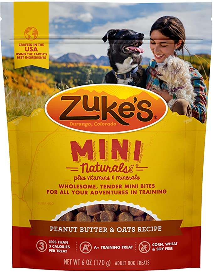 (3 Pack) Zuke Mini Naturals Dog Treats - 3 Flavor Variety (Chicken, Peanut Butter, Salmon) - 6oz Each + 10ct Pet Wipes | Healthy Training Snacks for Small & Medium Dogs | Perfect for Outdoor Adventures, Obedience Training & Daily Rewards