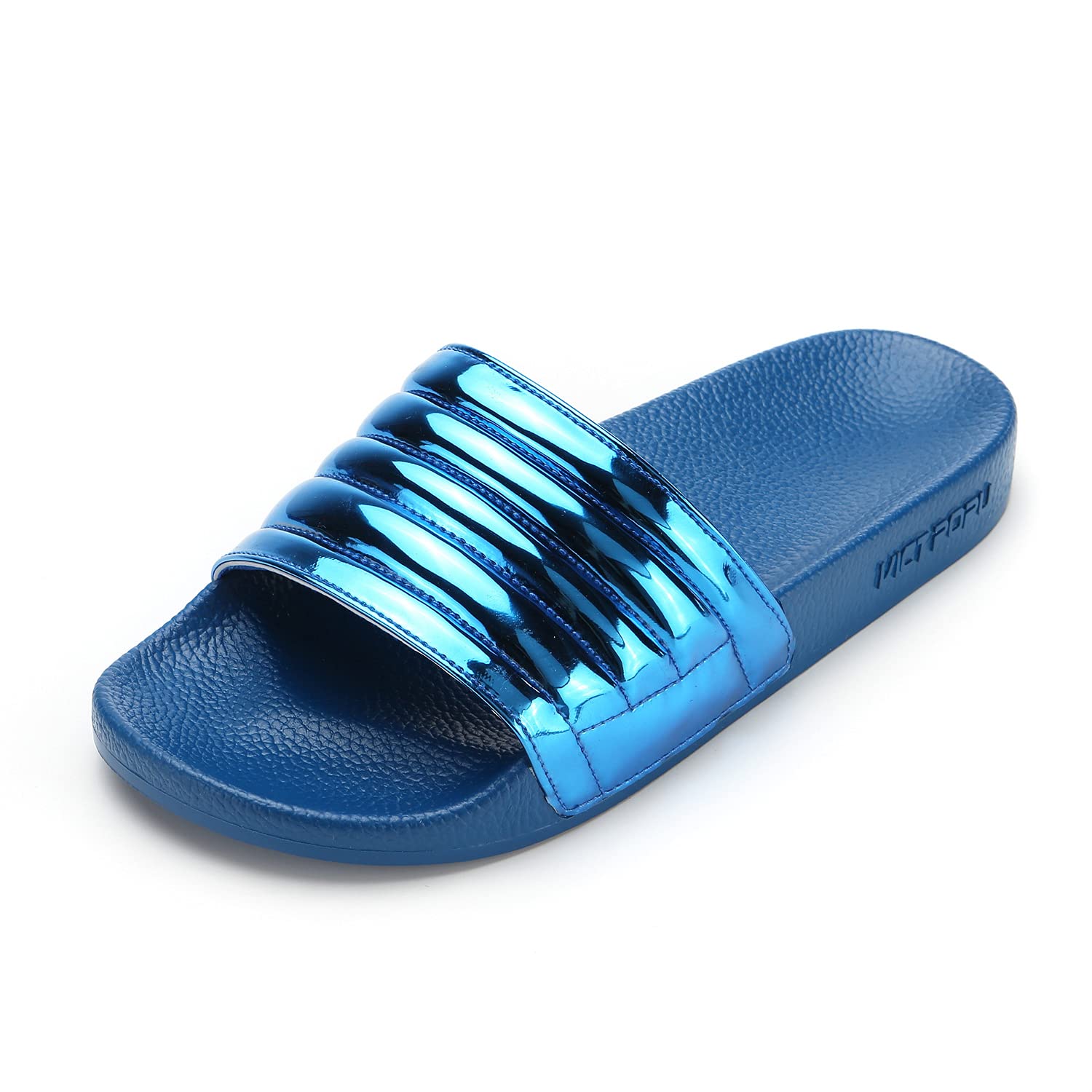 VICT POPU Women's Non-Slip PU Flat Sandals - Beach House Pool Slides, Comfortable Slip-On Slippers for Summer, Outdoor, and Indoor Use