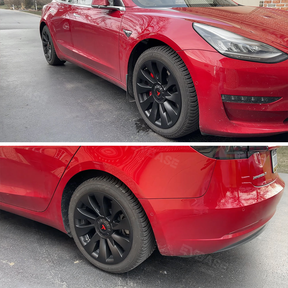 Tesla Model 3 18-Inch Überturbine Wheel Covers (4-Piece Set) - Matte Black Aero Wheel Caps for 2017-2023 - Enhance Style & Protect Rims for Daily Driving & Road Trips