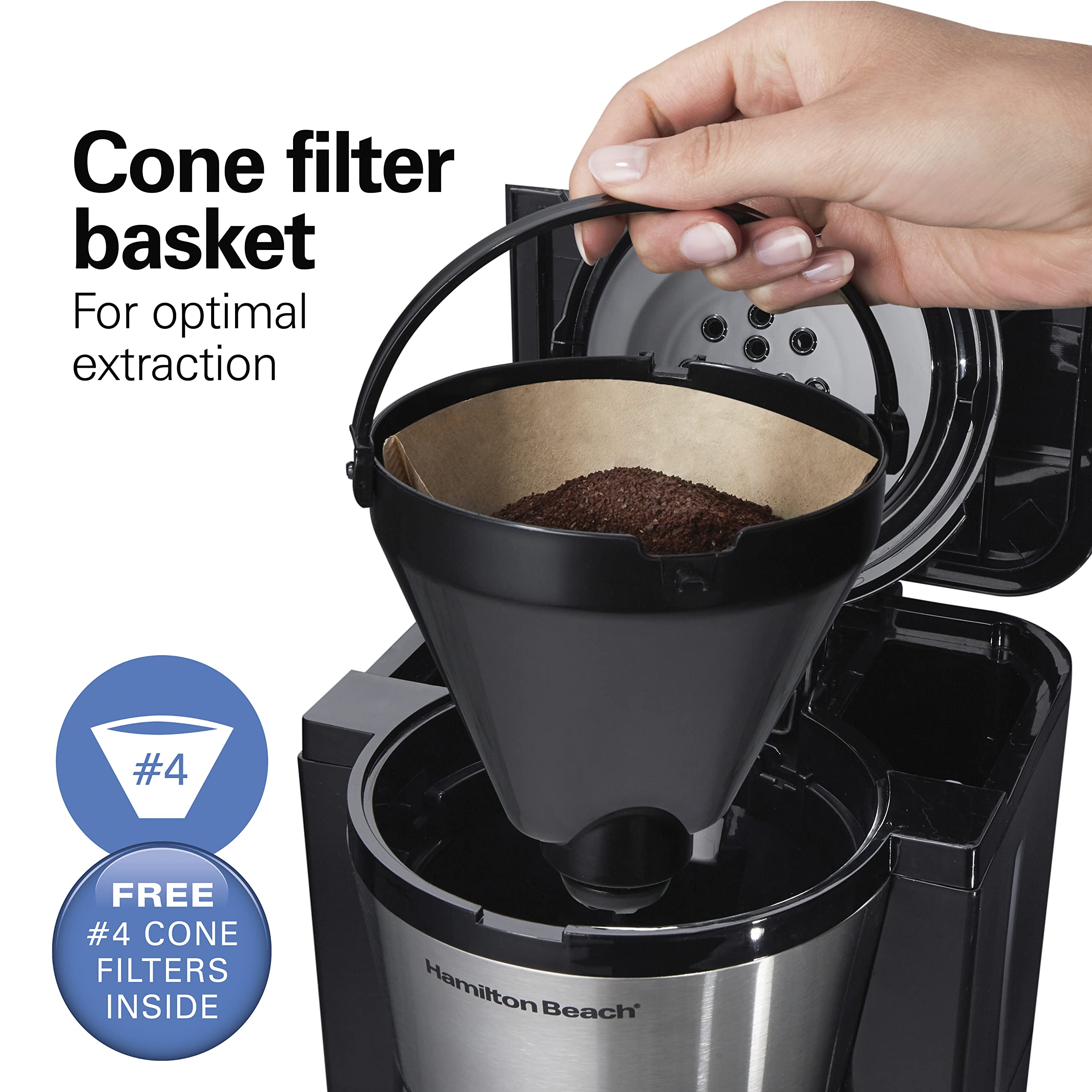 Hamilton Beach 10-Cup Programmable Coffee Maker with Thermal Carafe - 3 Brewing Options, Auto Shutoff, Pause & Pour - Stainless Steel (46899R) - Perfect for Home, Office & Entertaining