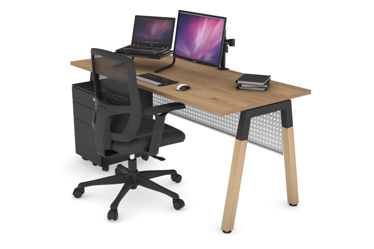 Quadro A Legs Office Desk with Wooden Legs & Cross Beam - 1800L x 700W - Perfect for Home Office, Study Room & Workspace
