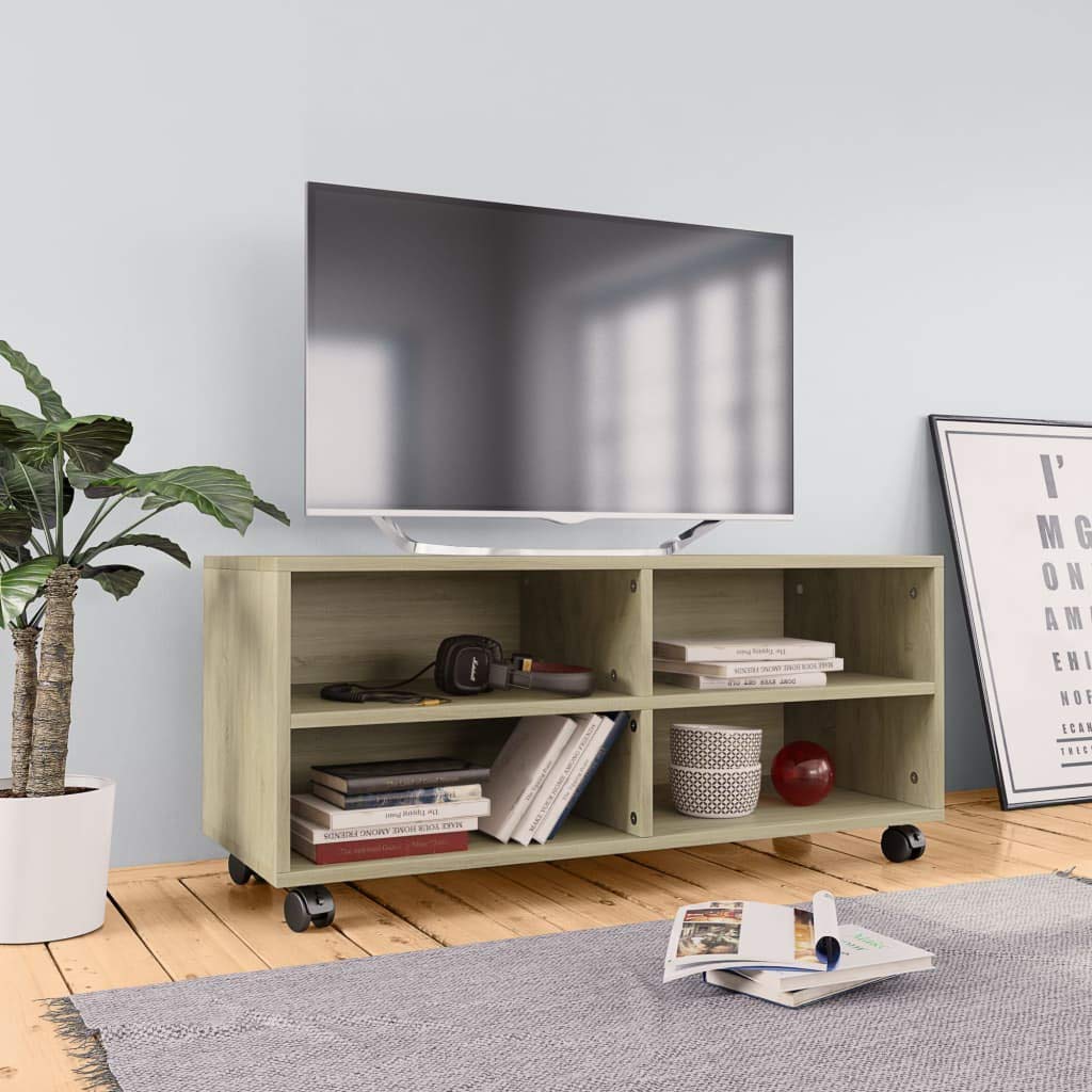 Mid-Century Modern TV Stand - HLLNME Entertainment Center for Living Room & Office - Sturdy Chipboard TV Console - Perfect for Home Theater & Media Storage