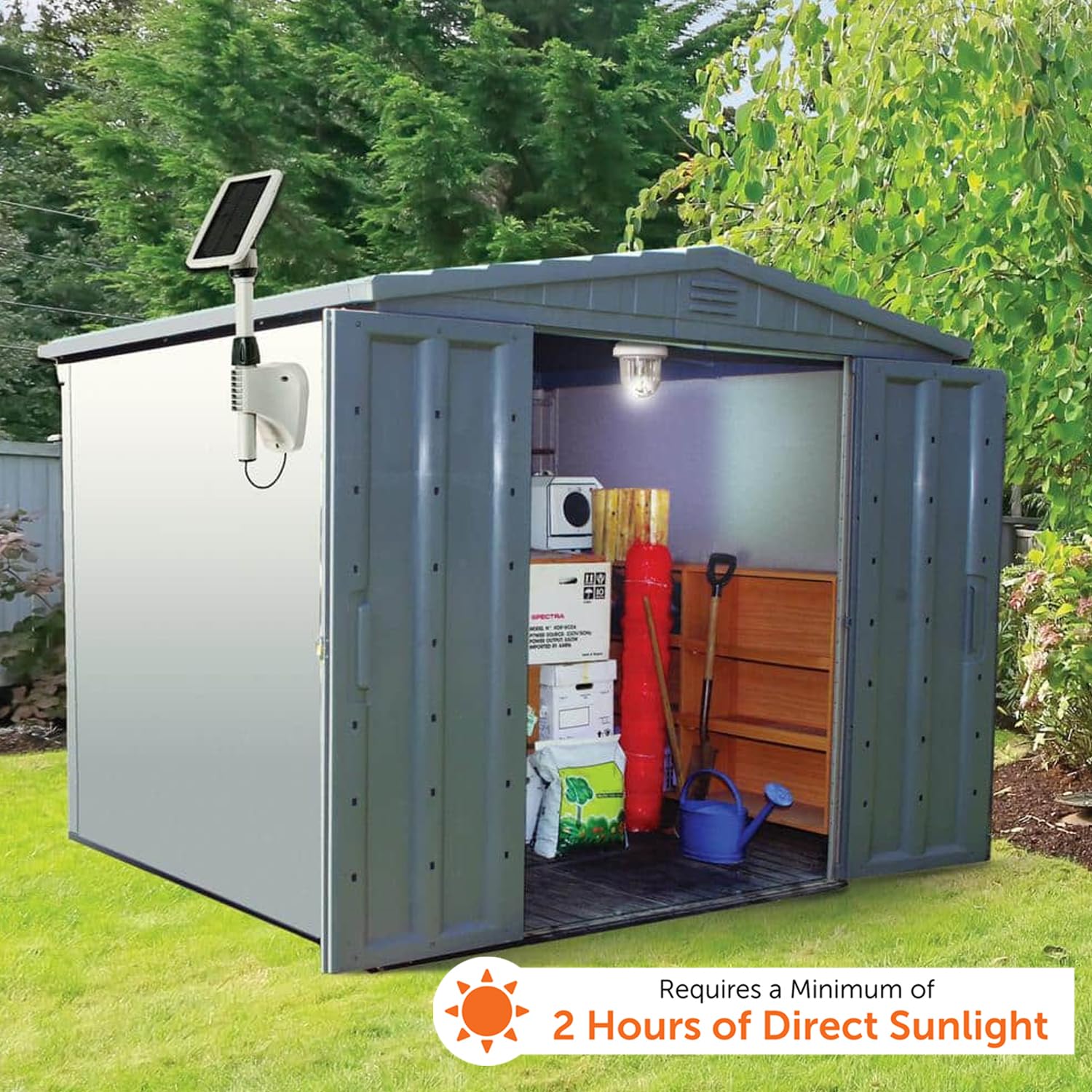 Gama Sonic Light My Shed IV Solar Shed Light - 2 Pack White LED Solar Powered Lights for Interior, Wall or Ceiling Mount - Perfect for Sheds, Garages, Barns & Outdoor Storage Spaces (GS-16B2)