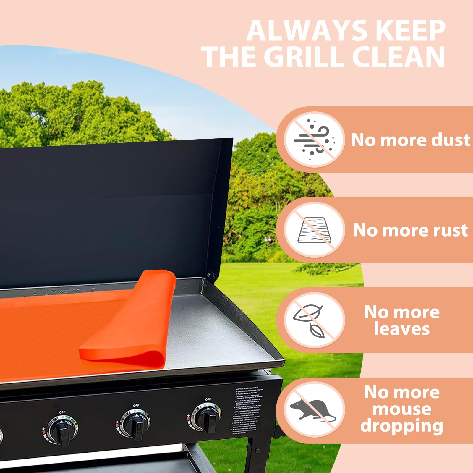 36 Inch Heavy Duty Silicone Griddle Cover - Food Grade Protective Mat for Blackstone Grill Top - Year-Round Durable Cover to Keep Cooking Surface Clean (Orange) - Perfect for Outdoor BBQs, Camping & Backyard Grilling