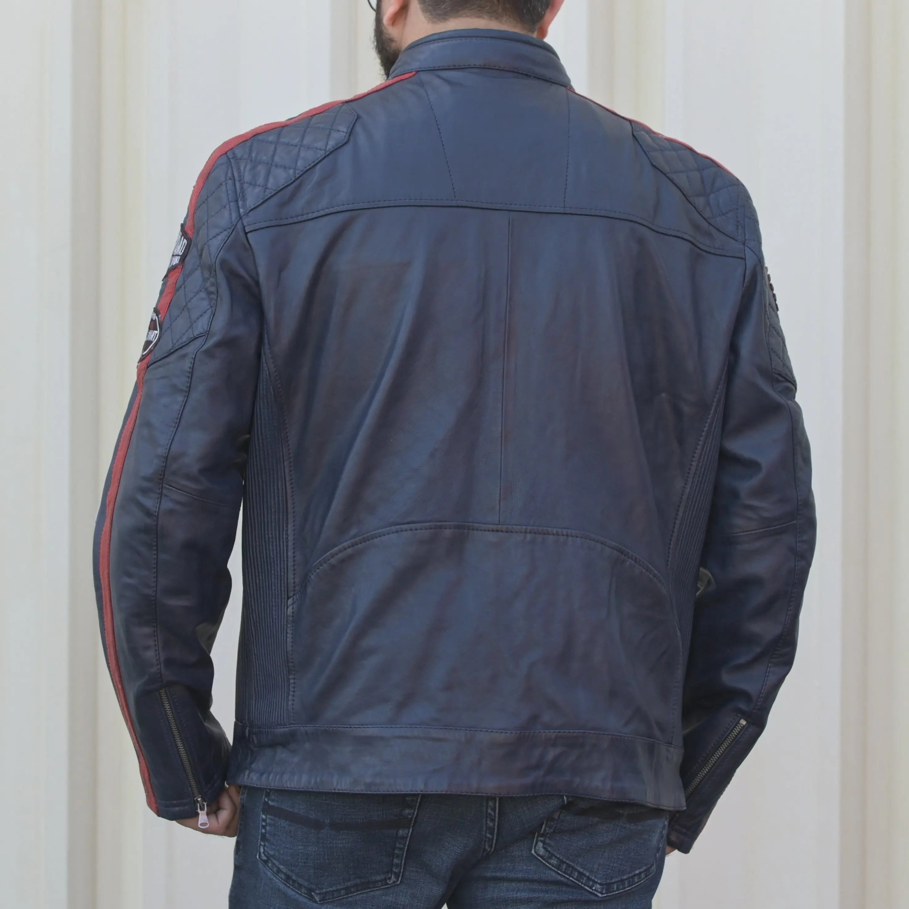 Men's Vintage Racer Jacket with Embroidered Patches & Striped Details - Perfect for Motorcycle Riding, Casual Outfits & Streetwear Fashion
