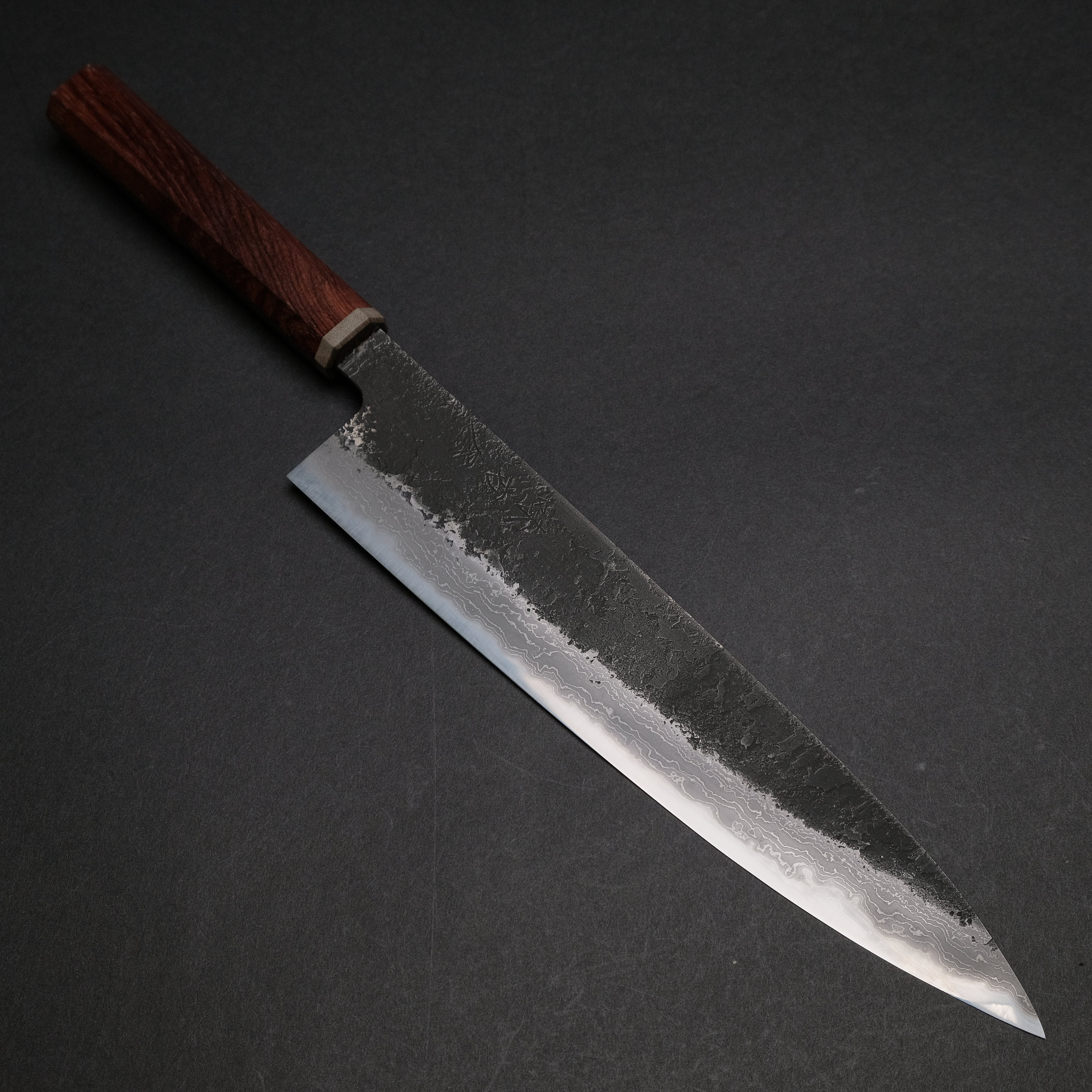 Premium Ajikataya White #2 Nashiji Damascus Gyuto 240mm Chef Knife - Rosewood & Stabilized Wood Handle (#41) - Perfect for Professional Chefs & Home Cooking Enthusiasts