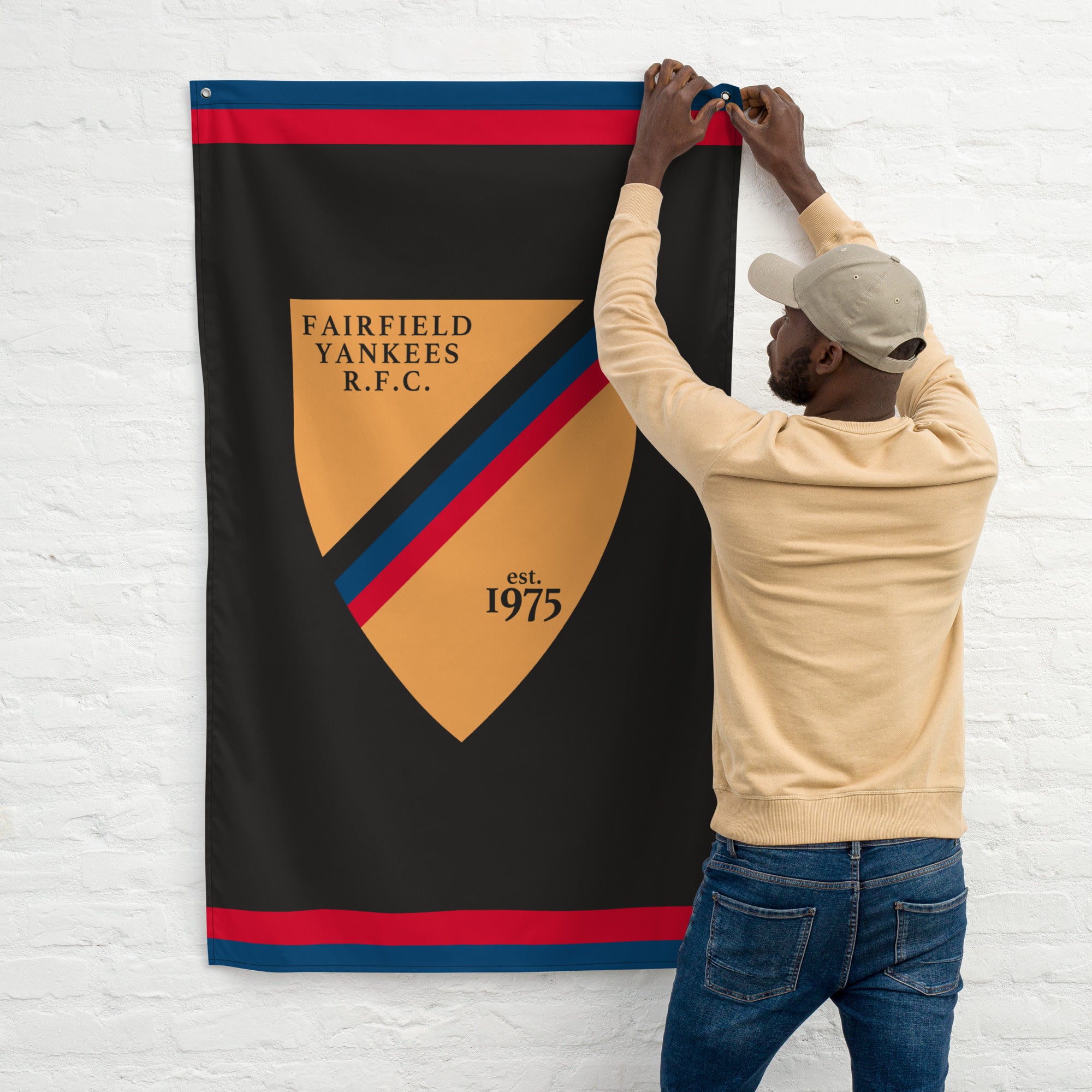 Fairfield Yankees RFC Wall Flag - Premium Embroidered Rugby Team Banner for Home & Game Room Decor - Perfect for Fans, Sports Bars, and Man Caves