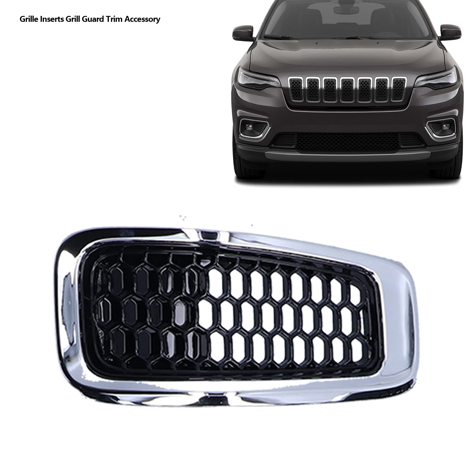 Fydun 7-Piece Chrome Front Grill Mesh Inserts for Jeep Cherokee 2014-2018 - Upgrade Your Front Grille Guard Trim | Perfect for Off-Roading & Car Customization