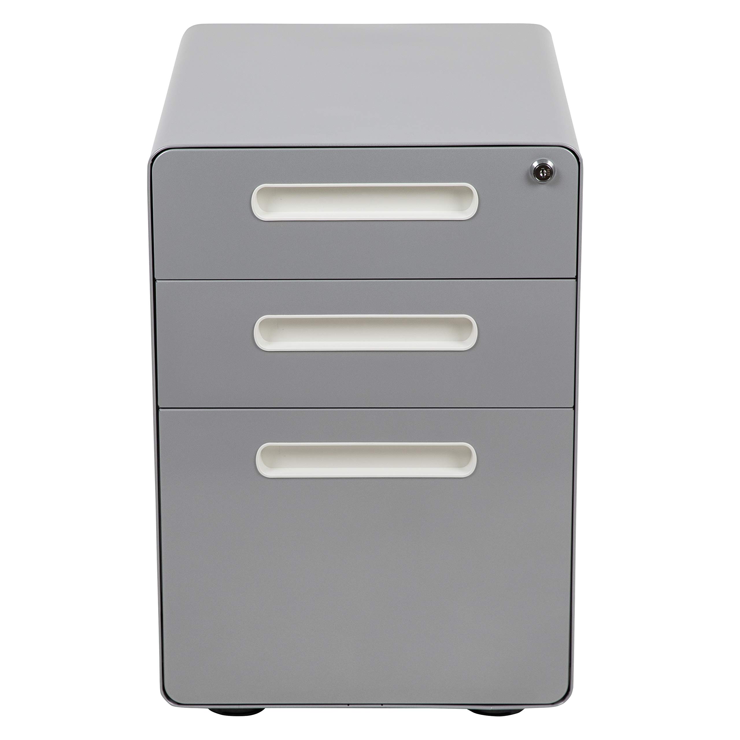 EMMA + OLIVER 3-Drawer Mobile Locking File Cabinet - Ergonomic Office Storage Organizer with Wheels, Gray - Perfect for Home Office, Classroom & Small Business Document Organization