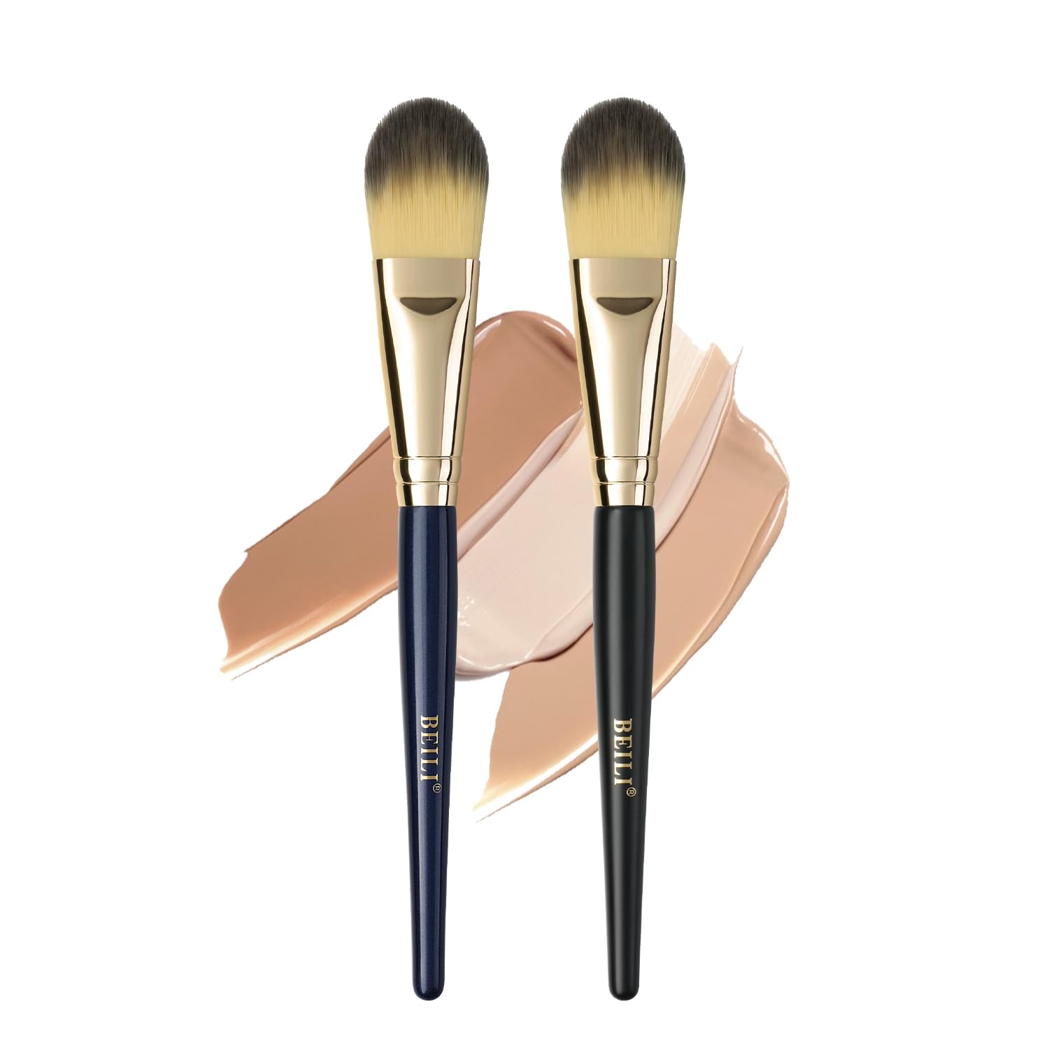 BEILI Professional Foundation Brush Set - 2Pcs Flat Liquid & Cream Makeup Brushes for Concealer, Powder Buffing & Blending | Premium Face Makeup Tools for Daily Beauty Routine & Professional Makeup Artists