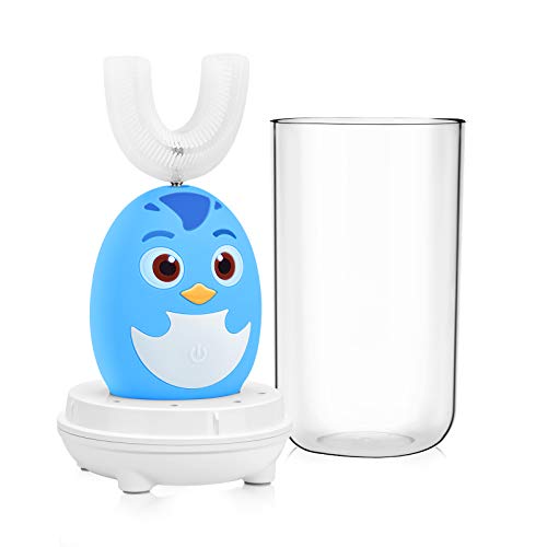 Twinto Kids Electric Toothbrush - U-Shaped Rechargeable Toothbrush for Children Ages 3-6, Waterproof & Cordless Design with Teeth Whitening - Perfect for Home & Travel Use (Blue)