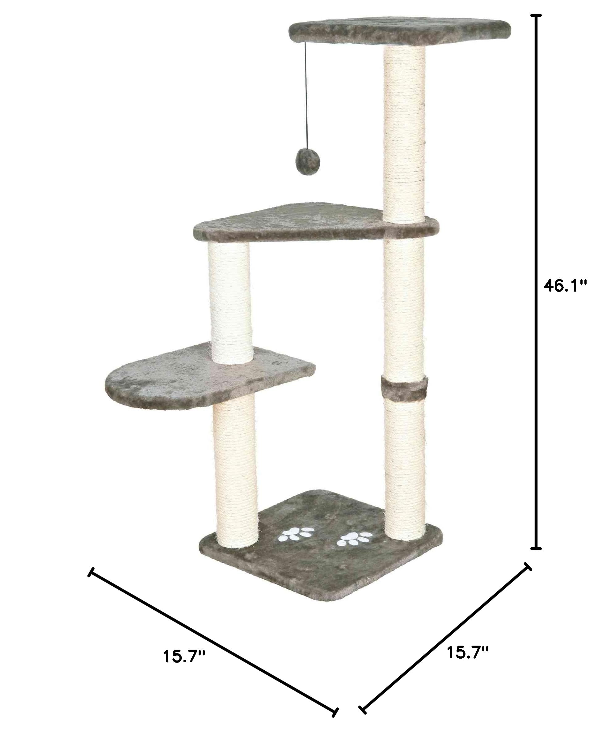 TRIXIE Altea Cat Tree - Tall Scratching Post with 3 Elevated Platforms & Dangling Toy | Multi-Level Cat Playground in Platinum Gray | Perfect for Indoor Cat Exercise & Play