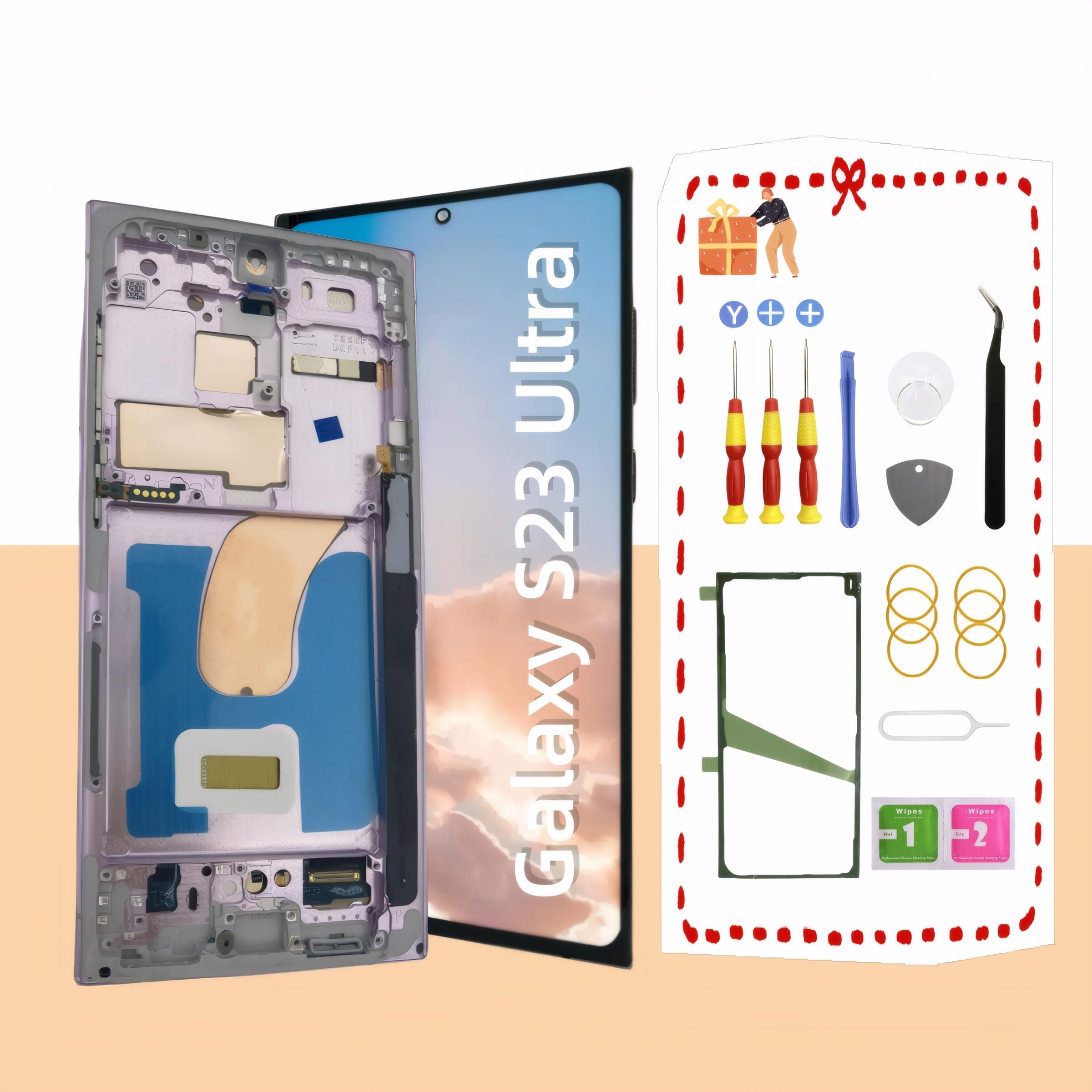 Samsung Galaxy S23 Ultra 5G OLED Screen Replacement - Full Display Assembly with Frame & Tools for S918U/S918A (Lavender) - Perfect for DIY Phone Repair & Screen Damage Replacement
