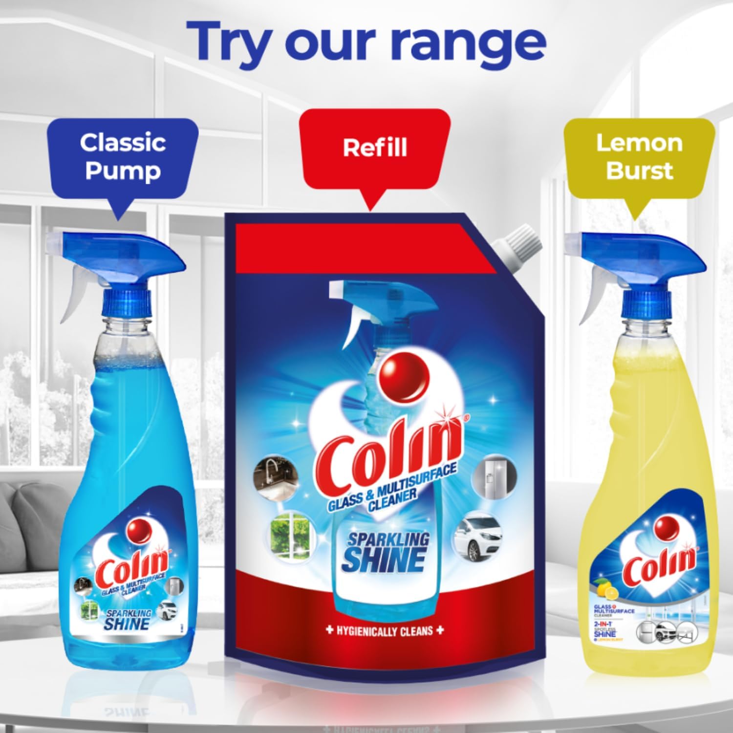 Colin Glass & Surface Cleaner Spray - 3 Pack (500ml Each) | Streak-Free Multi-Purpose Cleaner for Cars, Windows, Mirrors & Kitchen | Perfect for Home, Office & Auto Detailing