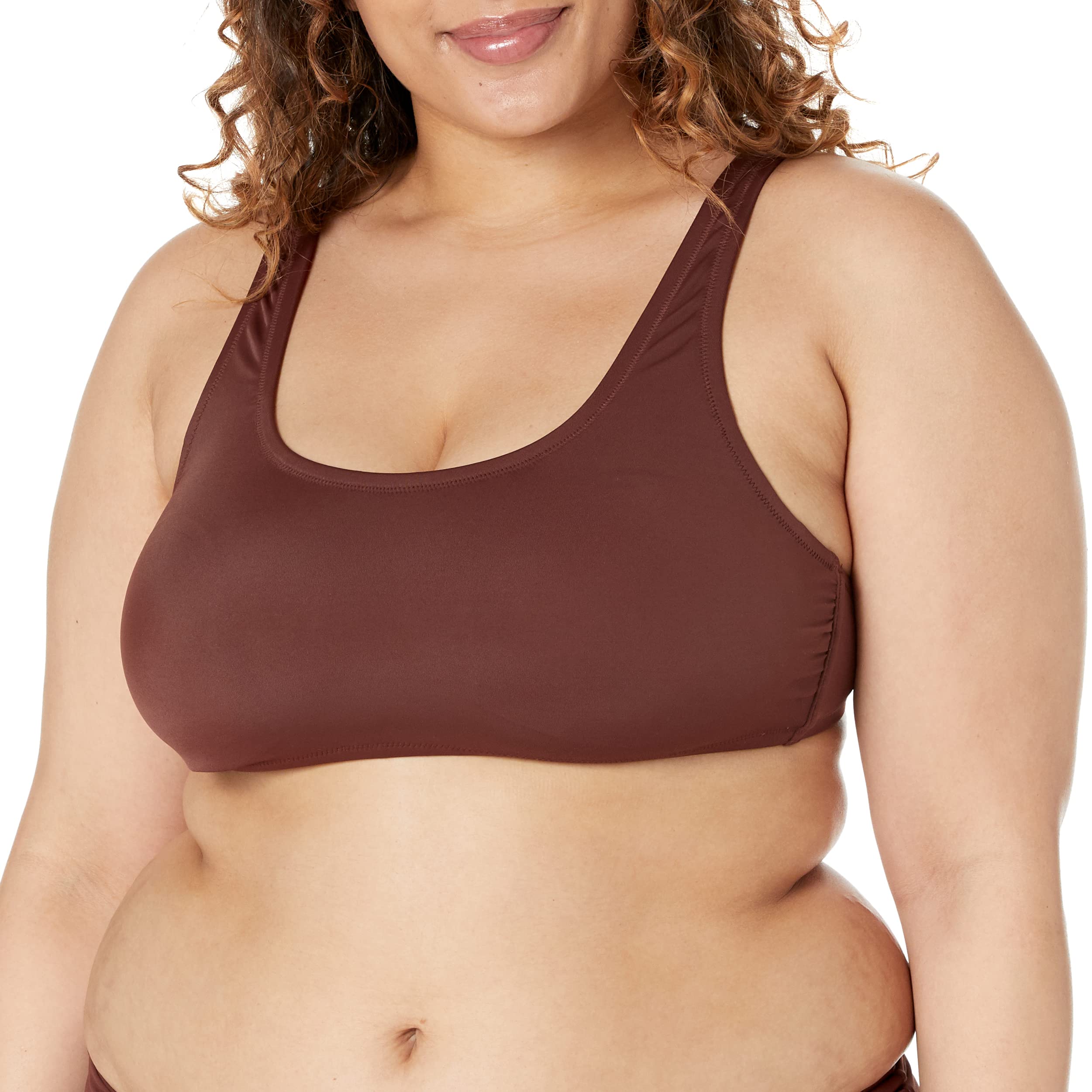 Amazon Essentials Women's Scoop Neck Swim Crop Top - Comfortable Swimwear for Beach, Pool & Vacation | Plus Size & Adjustable Straps