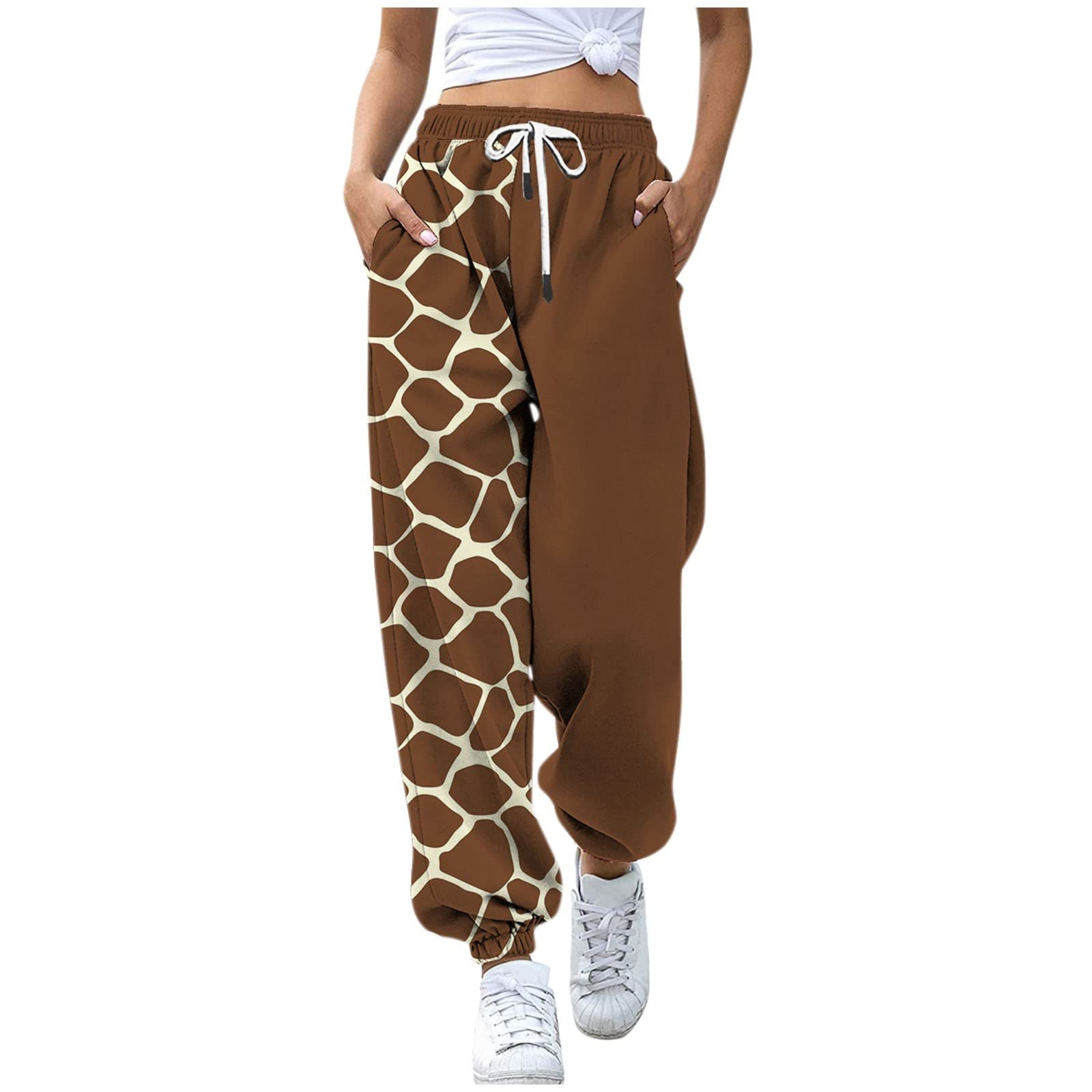 Women's High Waist Printed Jogger Pants with Pockets - Athletic Gym Sweatpants for Workout & Lounge | Comfortable Cinch Bottom Trousers for Running, Yoga & Casual Wear