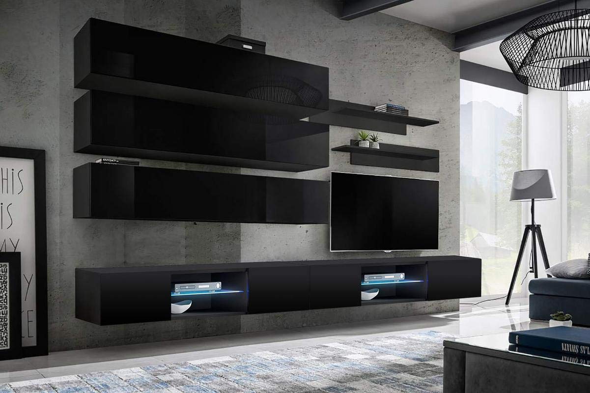 Modern Wall-Mounted TV Stand with Storage Shelves & LED Lights - 33