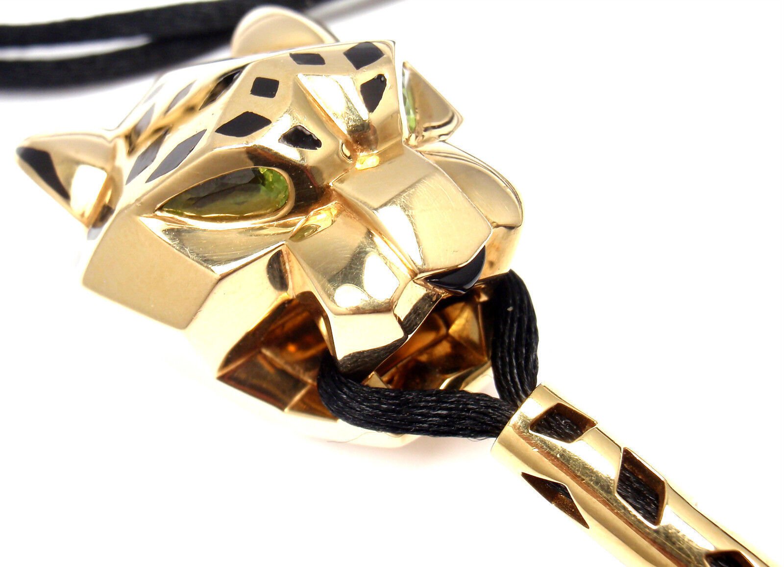 Authentic Cartier Panther Panthere 18k Yellow Gold Emerald Lacquer Cord Necklace - Luxury Jewelry for Women, Elegant Gift for Birthday & Anniversary | Perfect for Parties, Weddings & Special Occasions