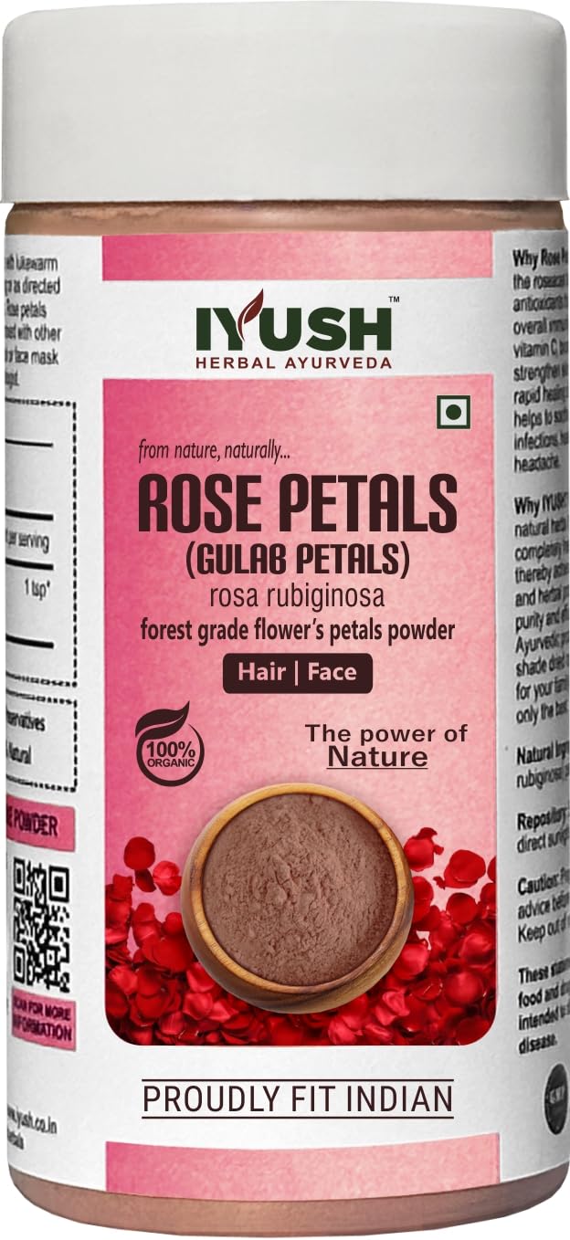IYUSH Ayurvedic Rose Petal Powder for Face & Skin Whitening – 250gm | Organic Rose Powder for Glowing Skin, DIY Face Masks & Natural Beauty Care | Perfect for Spa Day, Skincare Routine & Holistic Beauty Treatments