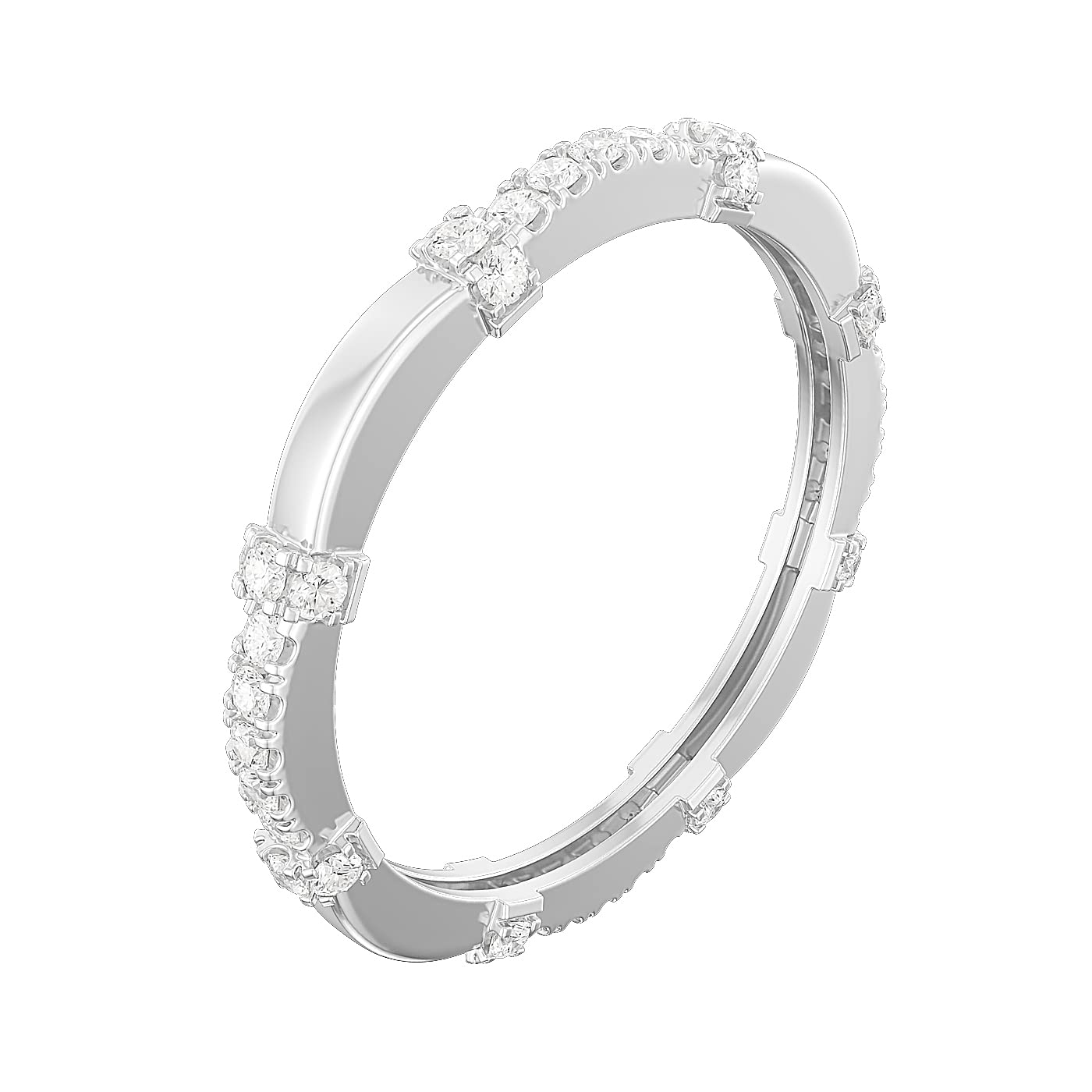 14K White Gold Petite Wave Shape Simulated Diamond or Genuine Moissanite Wedding Band Eternity Ring for Women - Perfect for Bridal, Anniversary, Engagement & Everyday Elegance