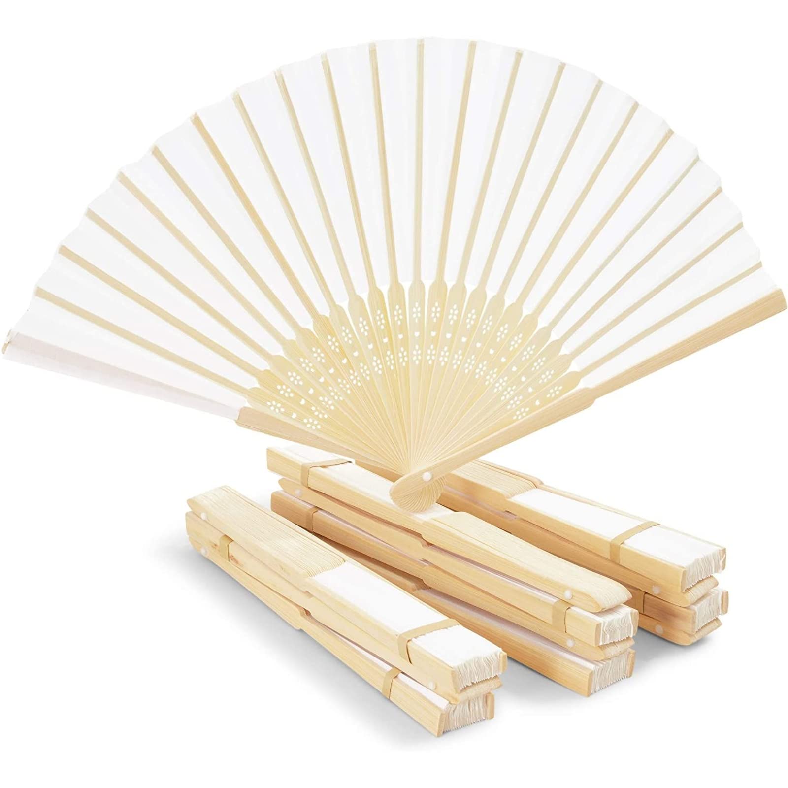 Juvale 12-Pack White Bamboo Folding Hand Fans - Portable Cooling Fan for Weddings, Parties, Outdoor Events & Home Decor