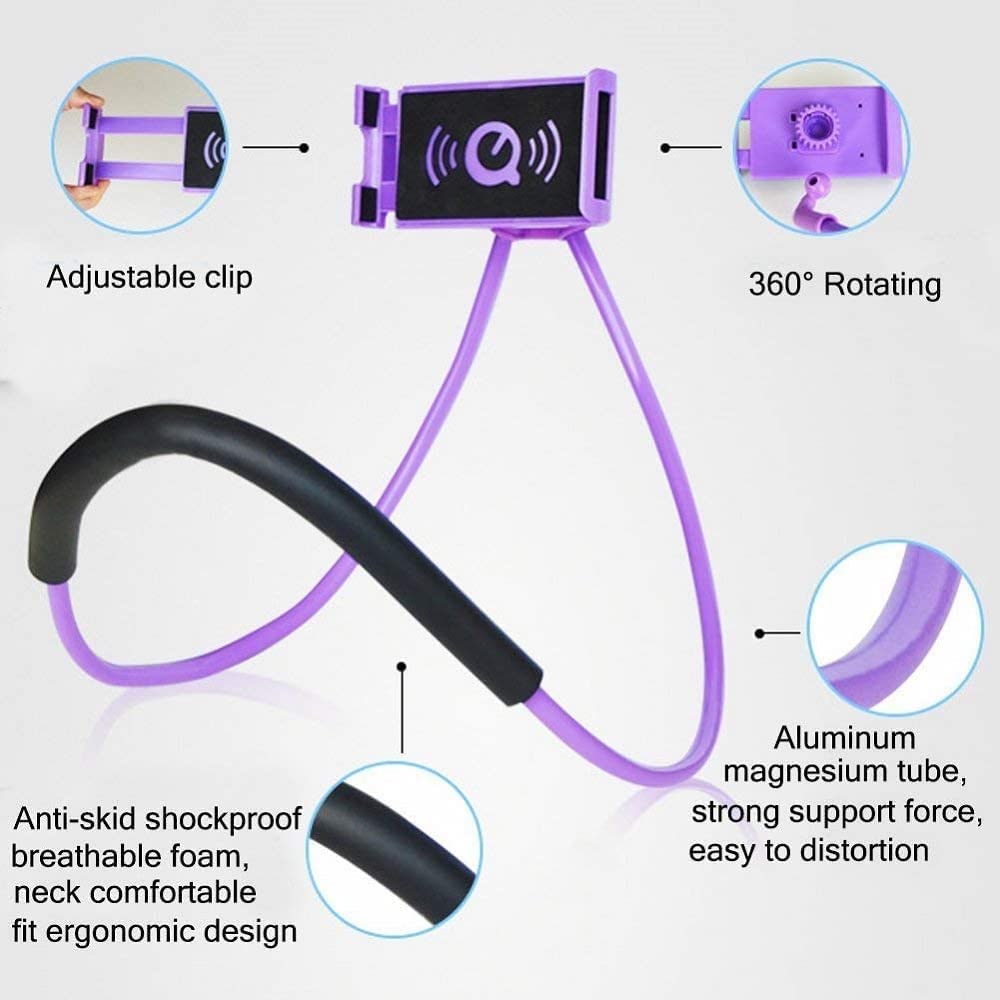 Pink Adjustable Neck Cell Phone Holder - Desk, Bed, Bike & Motorcycle Phone Mount Stand - Hands-Free Lazy Bracket for Watching Videos, Reading & Gaming - Perfect for Home, Office & Travel Use