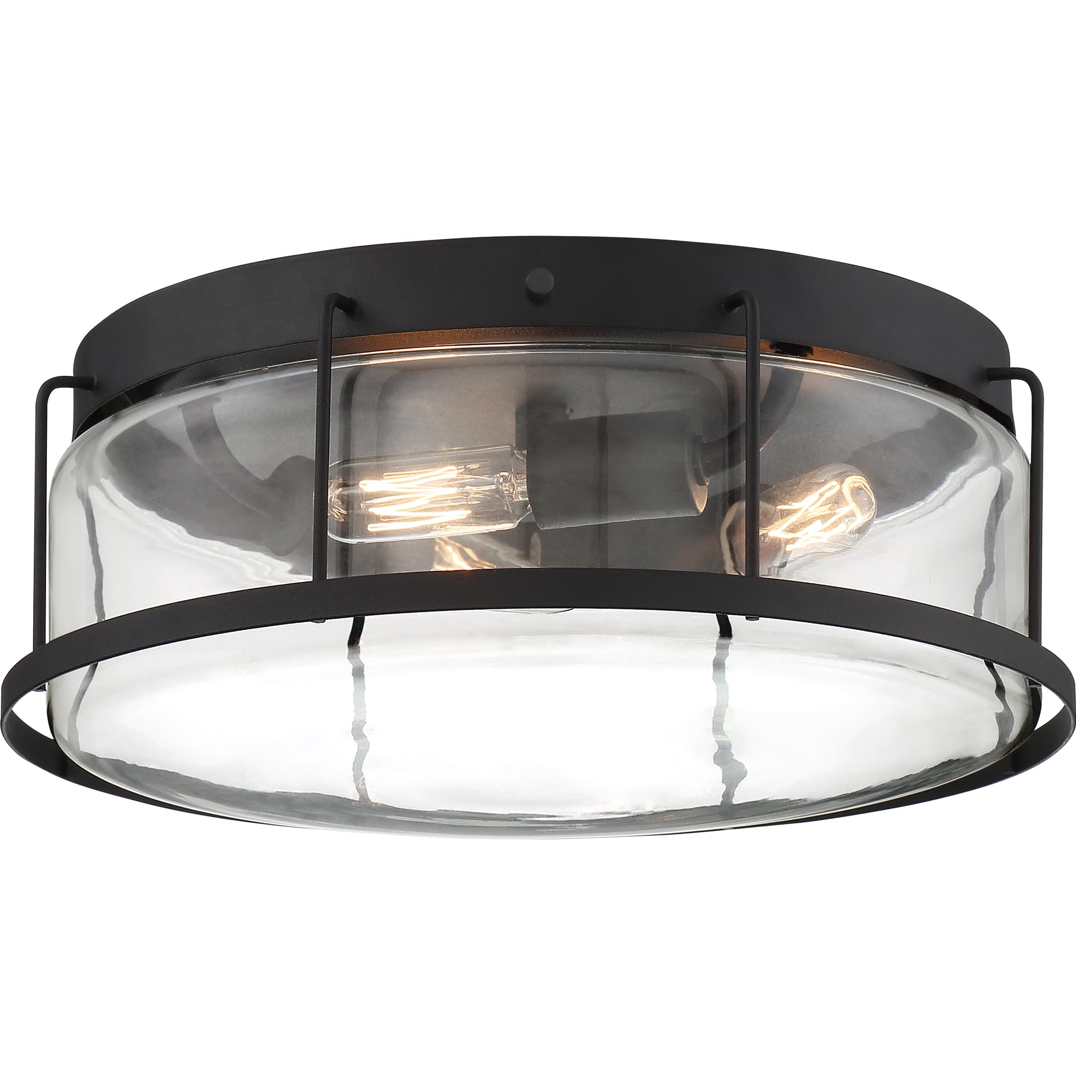 Quoizel Ludlow 3-Light Modern Flush Mount Ceiling Fixture - Earth Black Finish with Clear Beveled Glass Shade - Elegant Lighting for Foyer, Hallway & Living Room - Perfect for Home, Office & Restaurant Decor