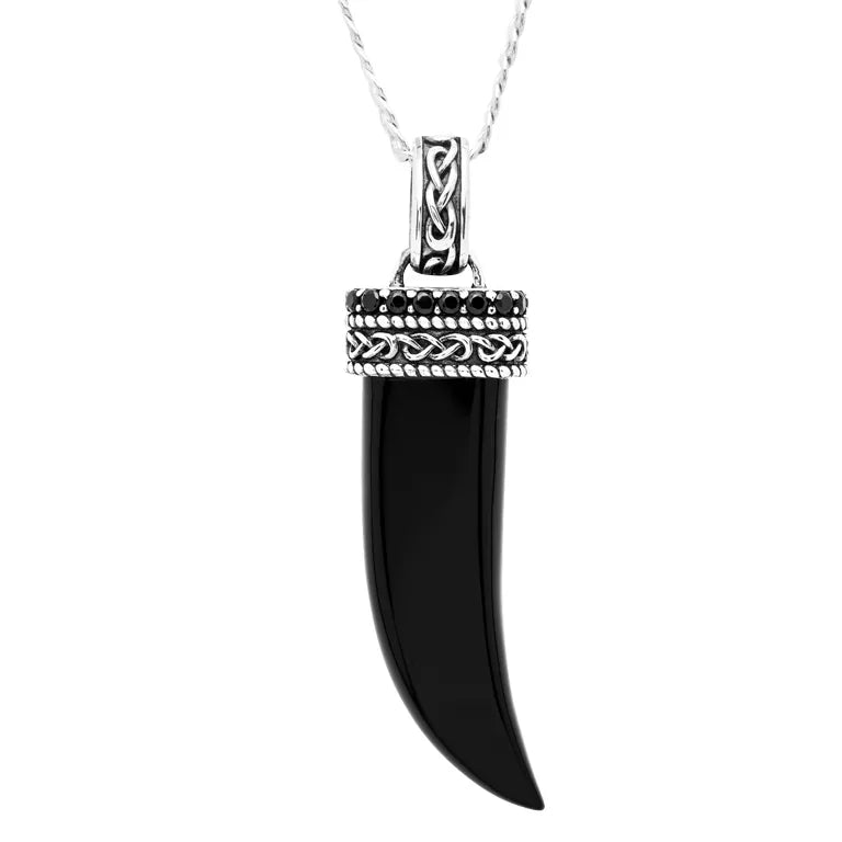 Black Onyx Sterling Silver Men’s Celtic Horn Necklace - Handmade Viking Jewelry for Men, Durable 925 Silver Pendant - Perfect for Gifts, Parties & Norse Style Fashion