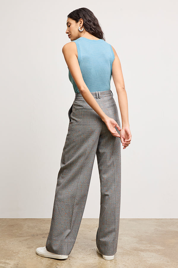 Rina Sculptural Pants - Sharkskin Mixed Check High Waist Trousers for Women | Perfect for Office, Casual Wear & Night Out