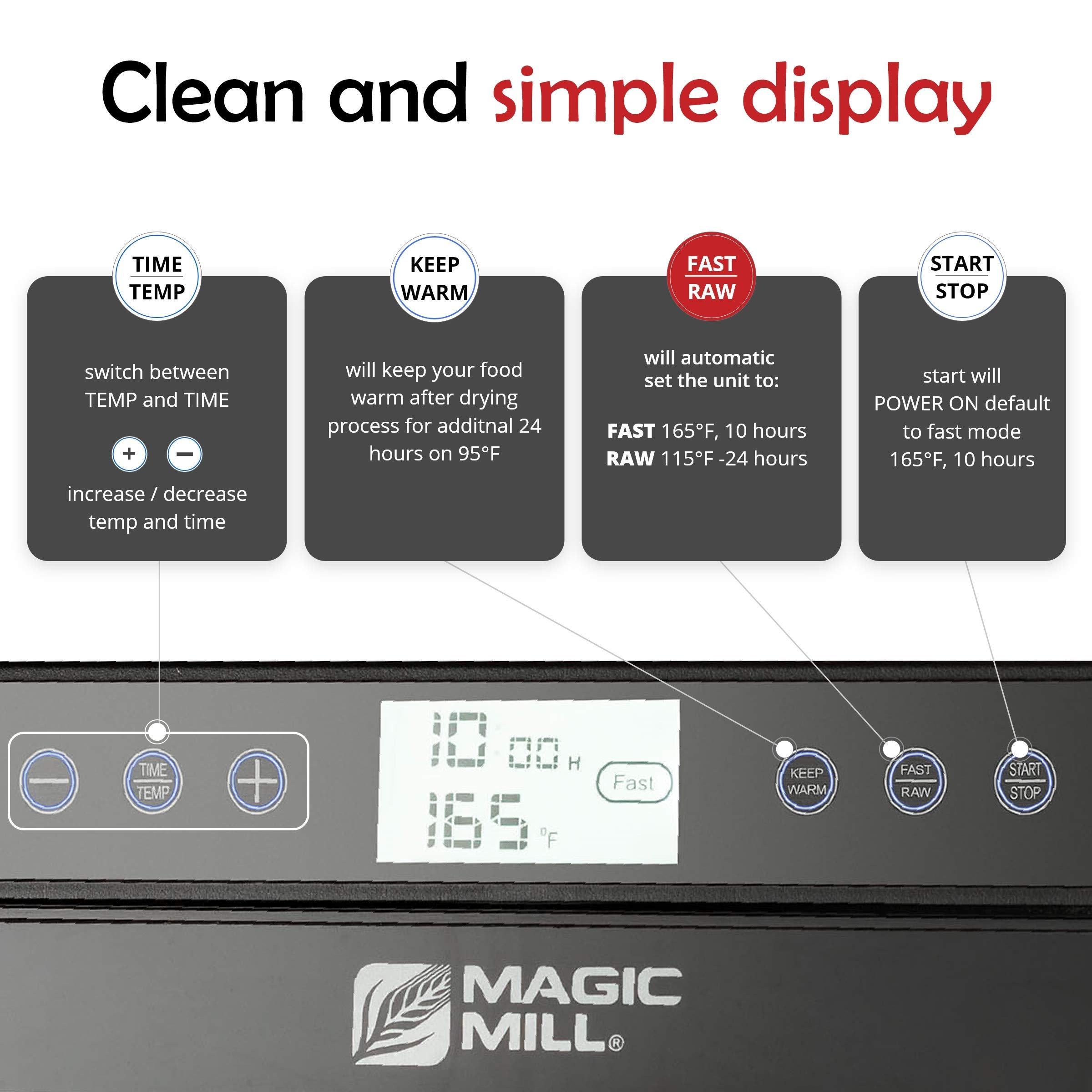 Magic Mill Food Dehydrator Machine - 7 Stainless Steel Trays, Digital Timer & Temperature Control, Keep Warm Function, Overheat Protection (Renewed) | Perfect for Drying Fruits, Vegetables, Herbs & Making Jerky at Home
