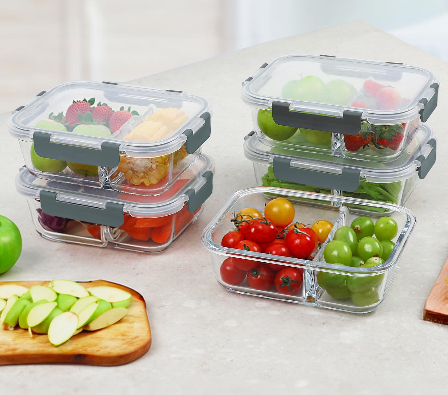 10-Pack 30 Oz Glass Meal Prep Containers with Lids – 2-Compartment Airtight Bento Lunch Boxes, Microwave & Oven Safe, Freezer & Dishwasher Friendly – Perfect for Healthy Meal Prepping, Office Lunches & Food Storage