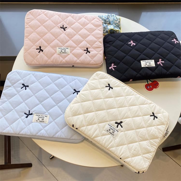 Cute Y2K Preppy Kawaii Laptop Sleeve Case Bag with Bow Graphic - 13-14 Inch White Computer Protect Pouch for School, Office, and Travel