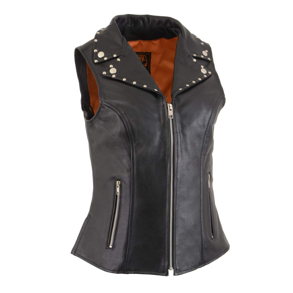 Milwaukee Leather MLL4503 Women's Black V-Neck Motorcycle Vest - Genuine Leather Biker Jacket with Riveted Lapel Collar - Medium Size - Perfect for Riding, Motorcycle Events & Casual Outfits