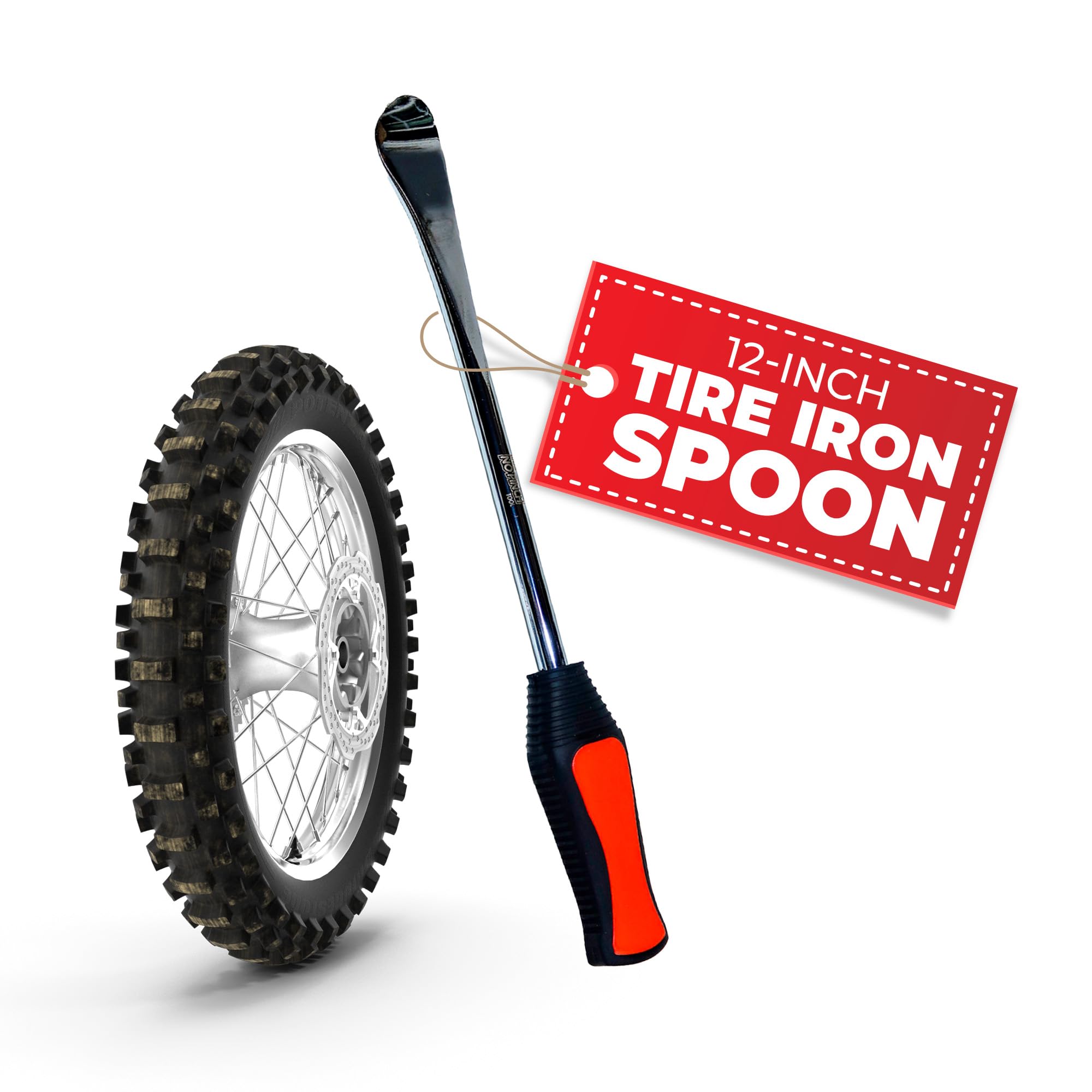 12 Inch Heavy Duty Motorcycle Tire Iron Spoon with Dura-Grip Handle - Professional Motorcycle Tire Changing Tool for ATV, Dirt Bike & Scooter - Perfect for Garage Repairs & Roadside Tire Changes