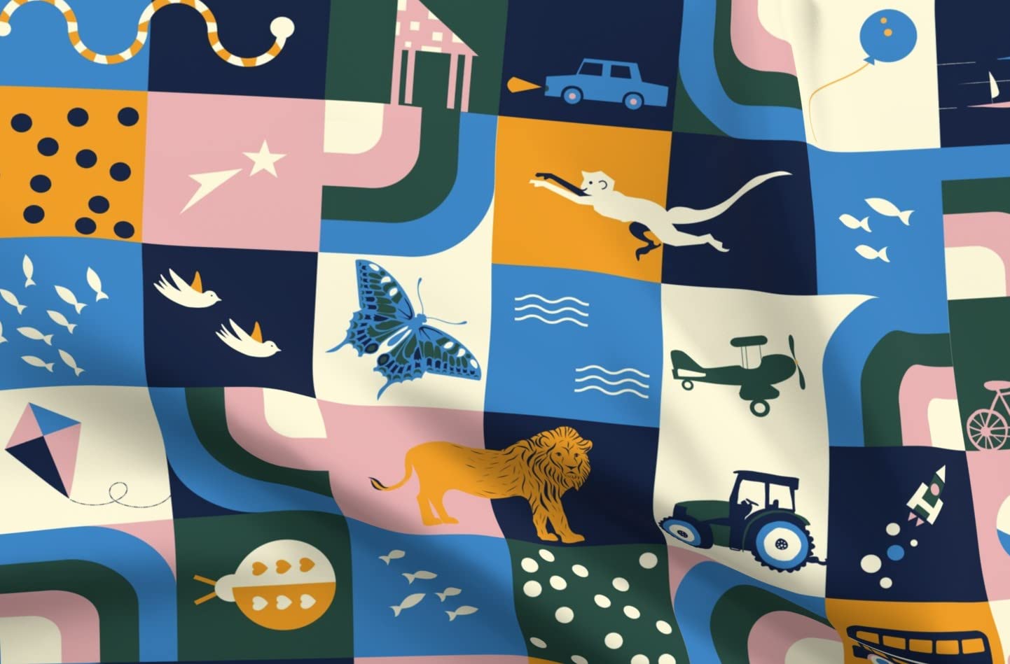 Retro Play Monkey Spring Printed Chiffon Fabric by The Yard - Lightweight & Soft Sewing Material for Dresses, Scarves, Home Decor & DIY Crafts - Perfect for Fashion Apparel & Bohemian Decor