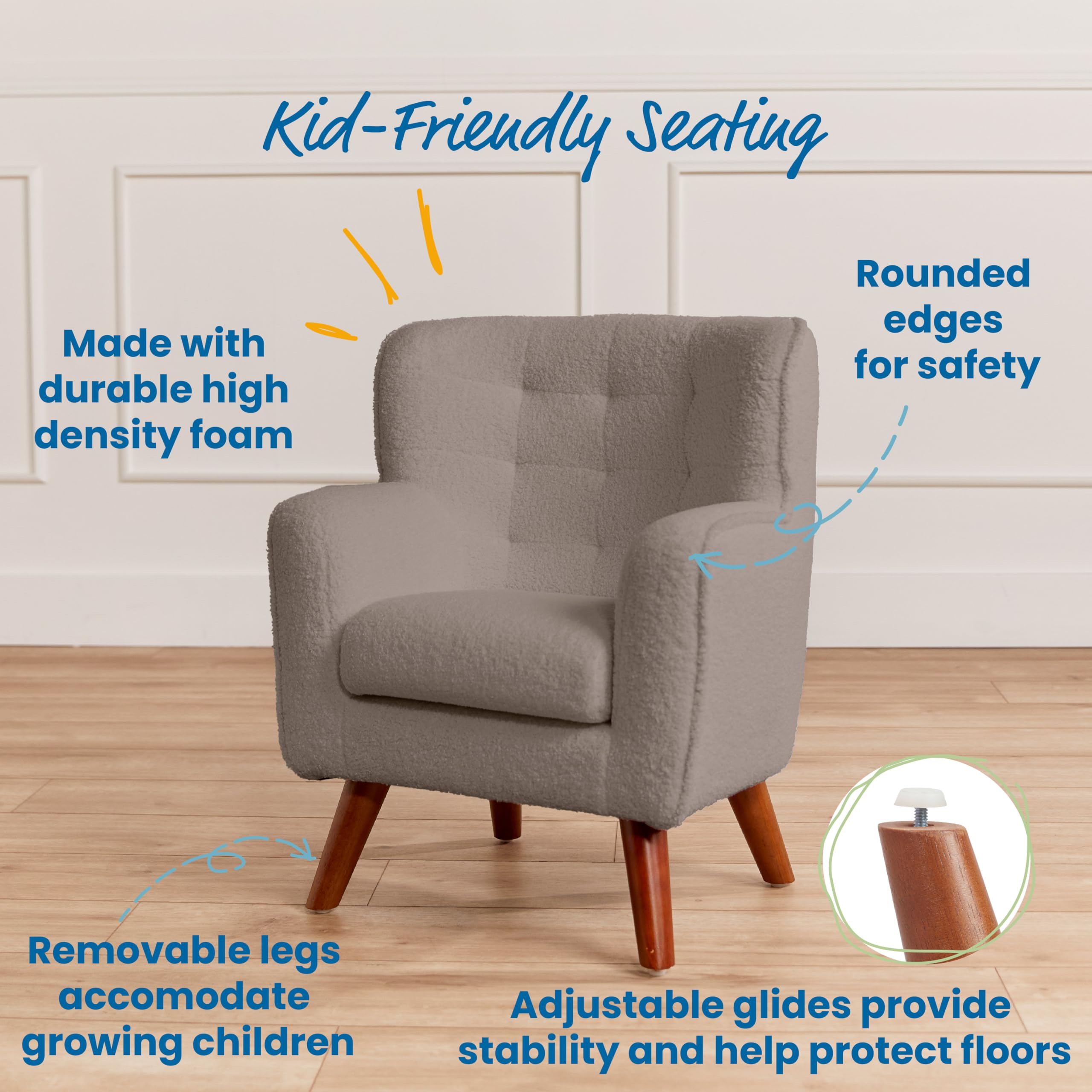 ECR4Kids Mila Arm Chair for Kids - Soft Grey Children's Chair with Sturdy Frame - Perfect for Classrooms, Playrooms & Bedrooms