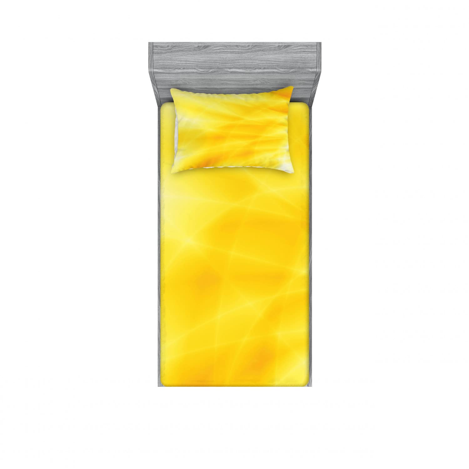 Ambesonne 2-Pack Twin XL Fitted Sheet & Pillow Sham Set - Abstract Summer Sun Design, Yellow 4-Piece Bedding Set (2 Fitted Sheets + 2 Pillow Covers) | Soft & Breathable for Dorms, Guest Rooms & Summer Bedding Decor