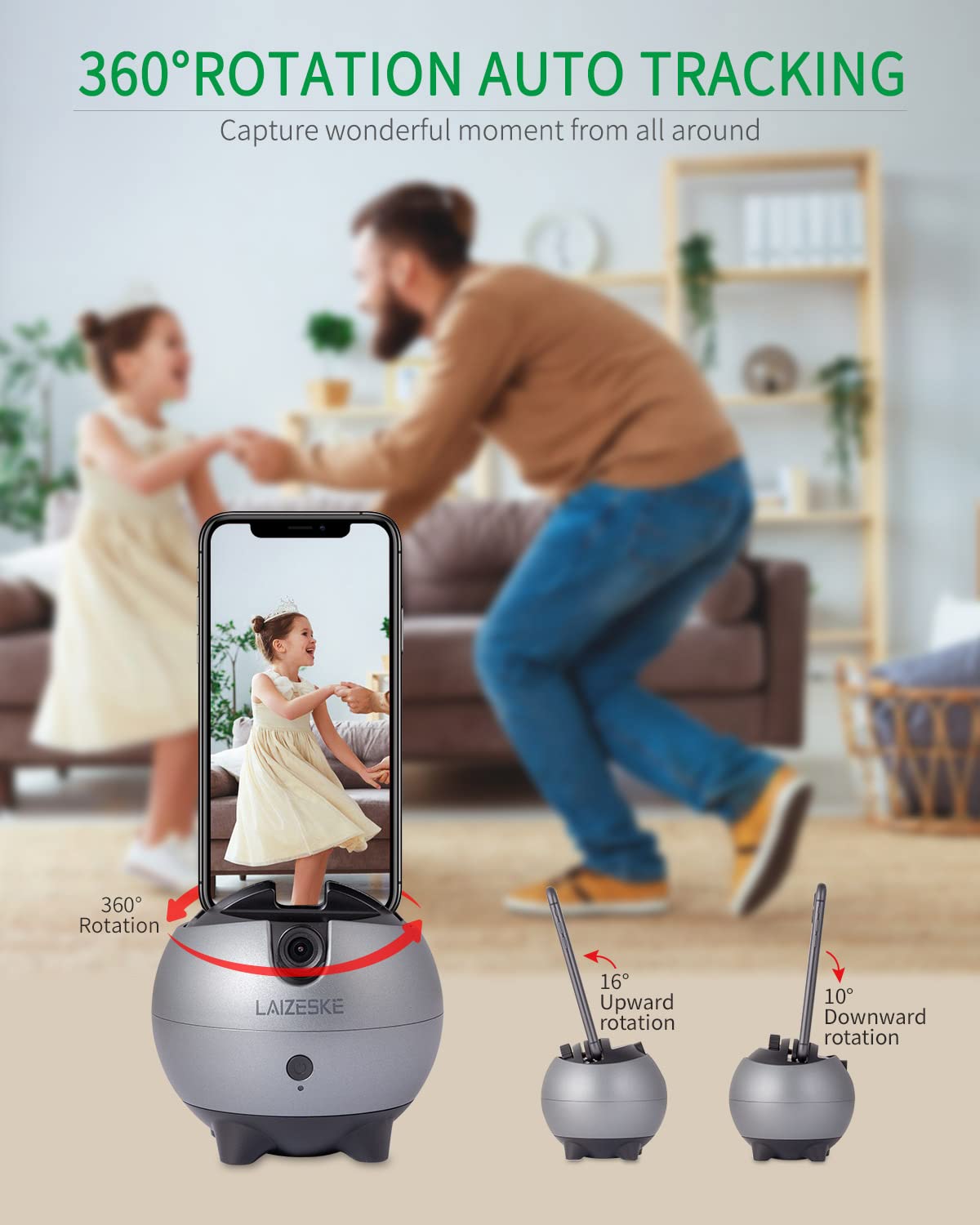 360° Auto Tracking Phone Holder - No App Required, Hands-Free Face & Body Motion Tracking for Live Streaming - Perfect for Facebook, YouTube, TikTok Vlogs & Video Calls