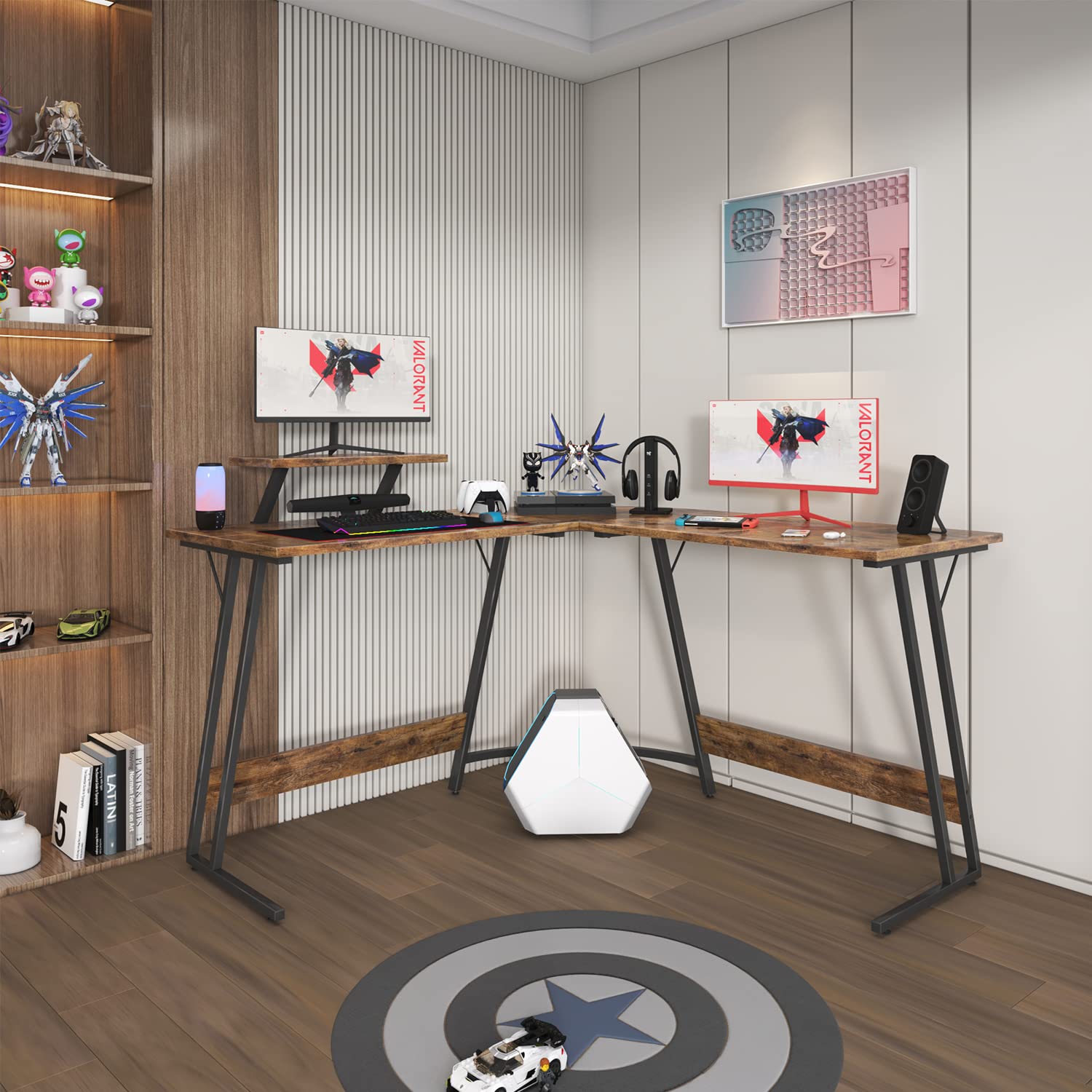 Homall 51 Inch L-Shaped Gaming Desk - Corner Computer Desk with Large Monitor Riser | Sturdy Home Office Workstation & Writing Table (Classic Brown) | Perfect for PC Gaming, Streaming & Remote Work