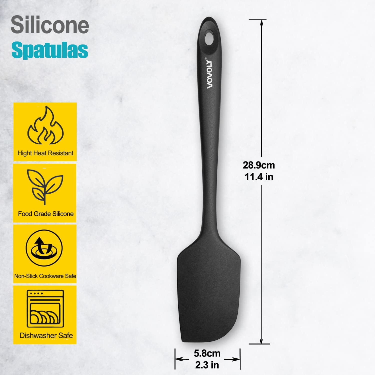 High Heat Resistant Silicone Spatula Set - 600°F Safe Baking & Cooking Utensils, Non-Stick Scraping & Mixing Tools, BPA-Free Kitchen Spatulas (3 Pack, 11.2 Inch, Black) - Perfect for Baking Cakes, Cooking Sauces, and Mixing Batters