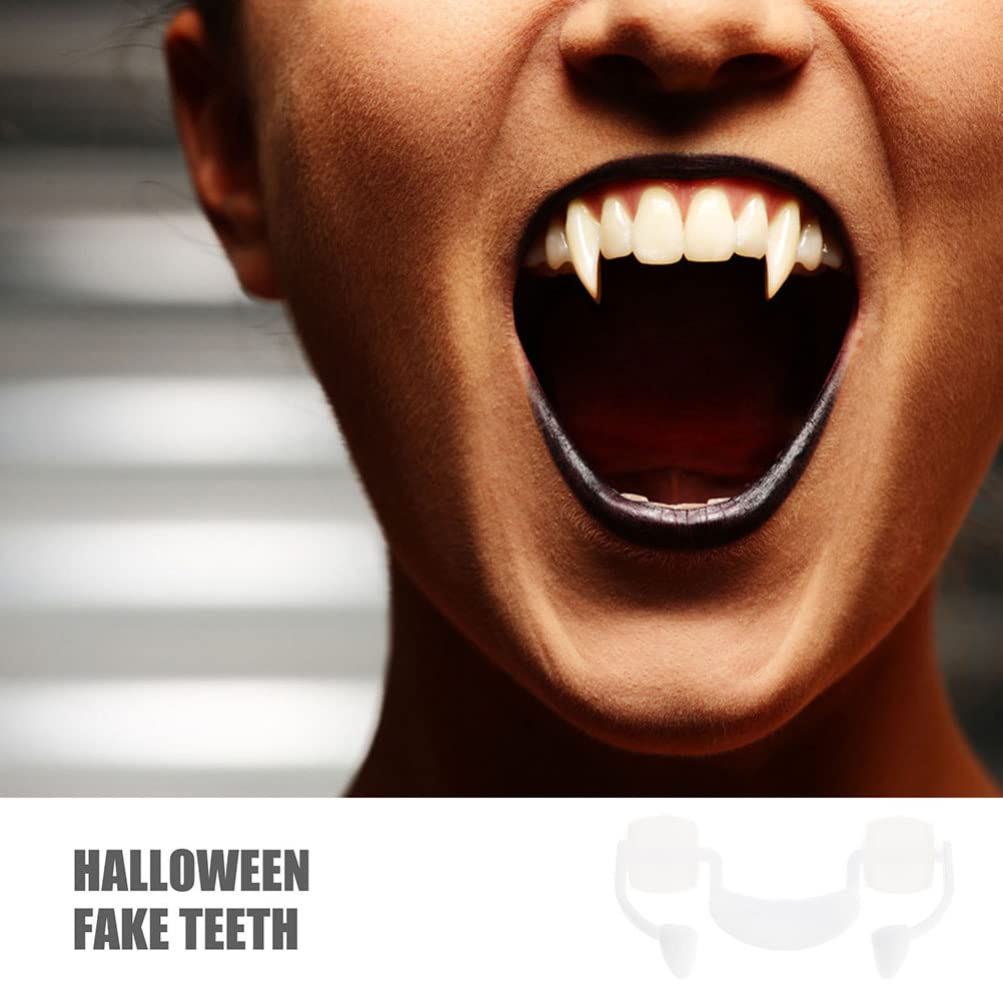 2pcs Realistic Vampire Teeth - Reusable Fake Halloween Fangs for Adults, Plastic Vampire Costume Props, White Halloween Bag Stuffer for Parties & Cosplay