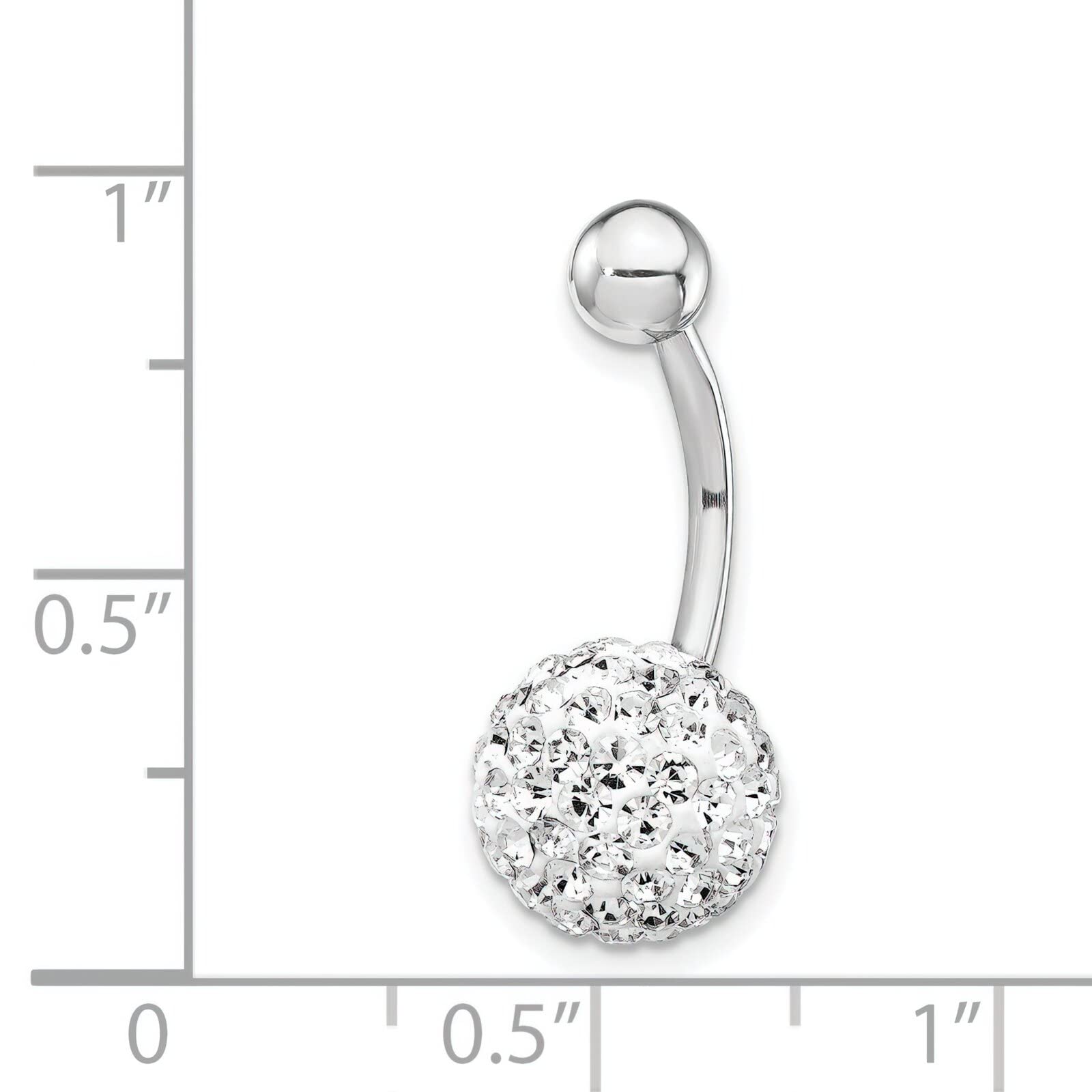 10K White Gold 10mm White Crystal Ball Belly Button Ring - Elegant Dangle Navel Piercing Jewelry for Women - Perfect for Beach Parties, Festivals & Summer Outfits