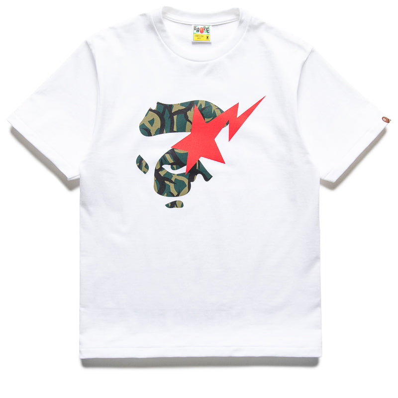 Bathing Ape Trail Camo Ape Face Sta Tee - White/Green Streetwear T-Shirt for Men | Urban Fashion & Casual Wear