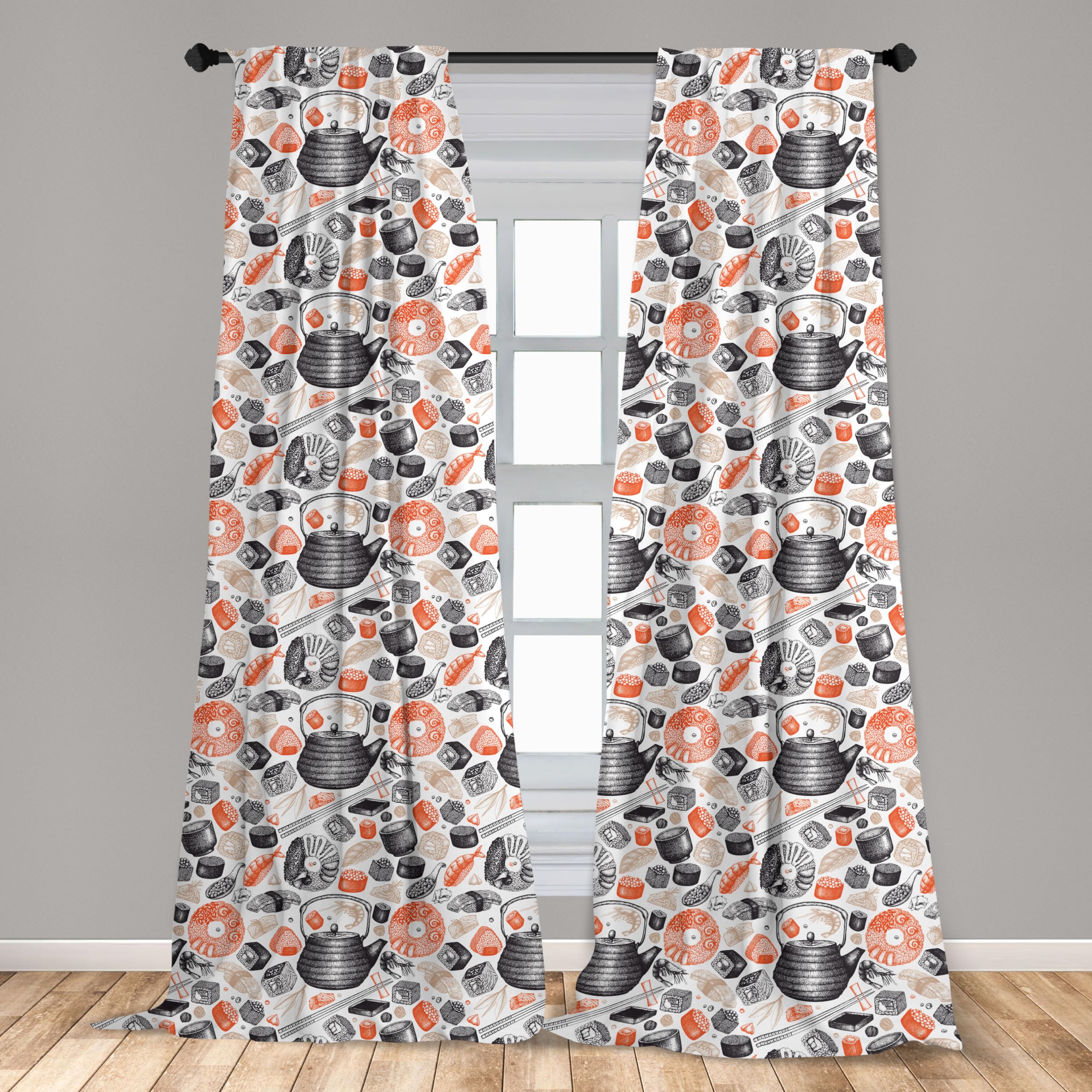 Ambesonne Sushi Curtains - Black Salmon Beige, 28x63 Inch for Kitchen & Dining