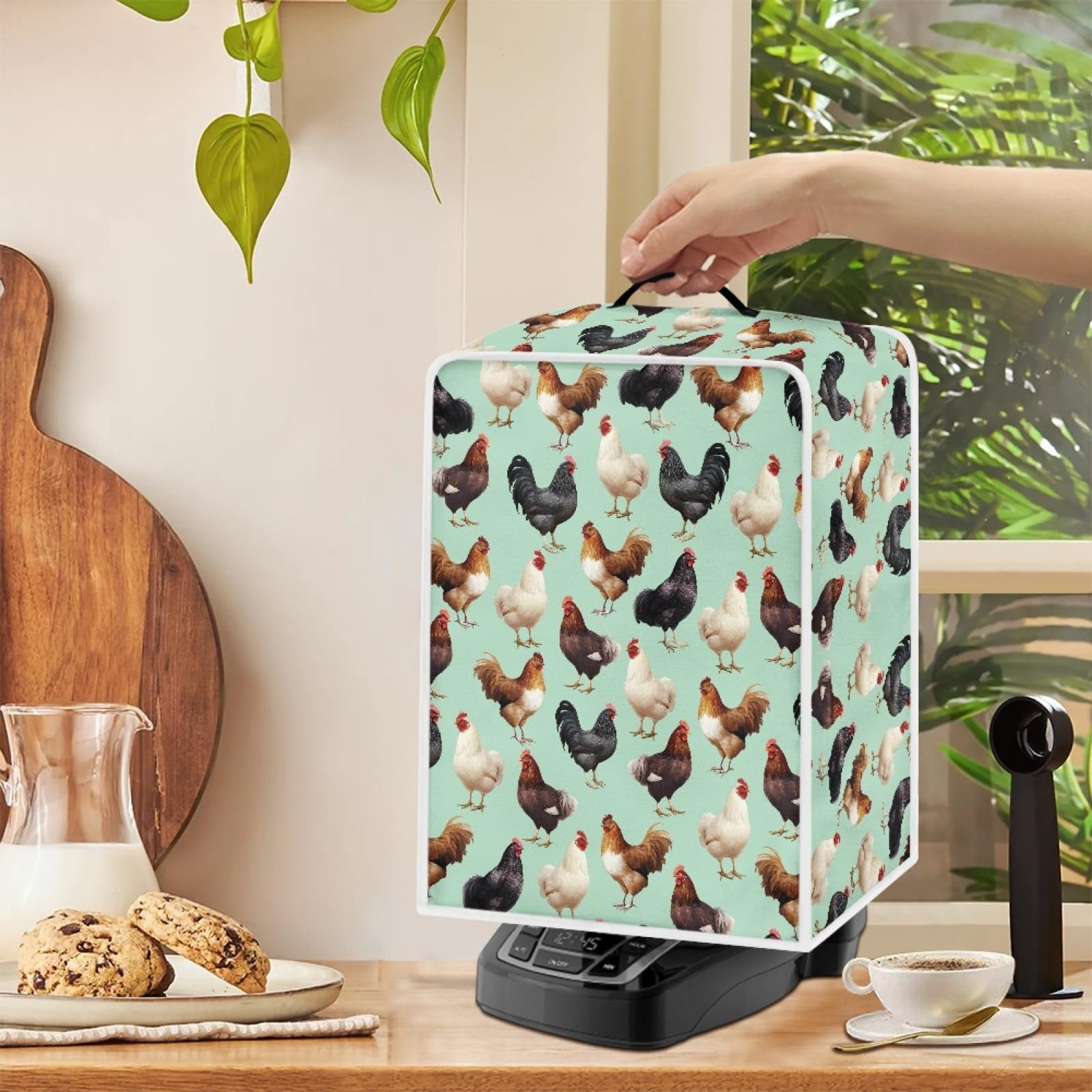 GLENLCWE Rooster Print Dust Cover for Coffee Makers, Blenders & Mixers - Protective Appliance Cover with Top Handle | Dust Protection for Kitchen Countertops & Small Appliances