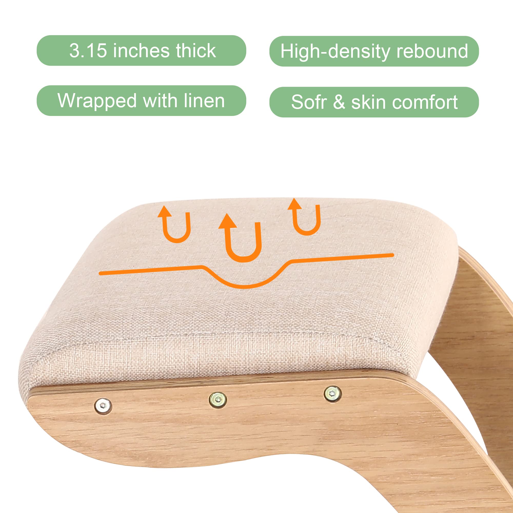 Ergonomic Kneeling Chair for Home Office - Adjustable Rocking Stool with Wooden Frame & Linen Cushion - Posture Corrector for Back & Neck Pain Relief - Meditation Chair (White Oak) - Perfect for Work, Study & Yoga Sessions