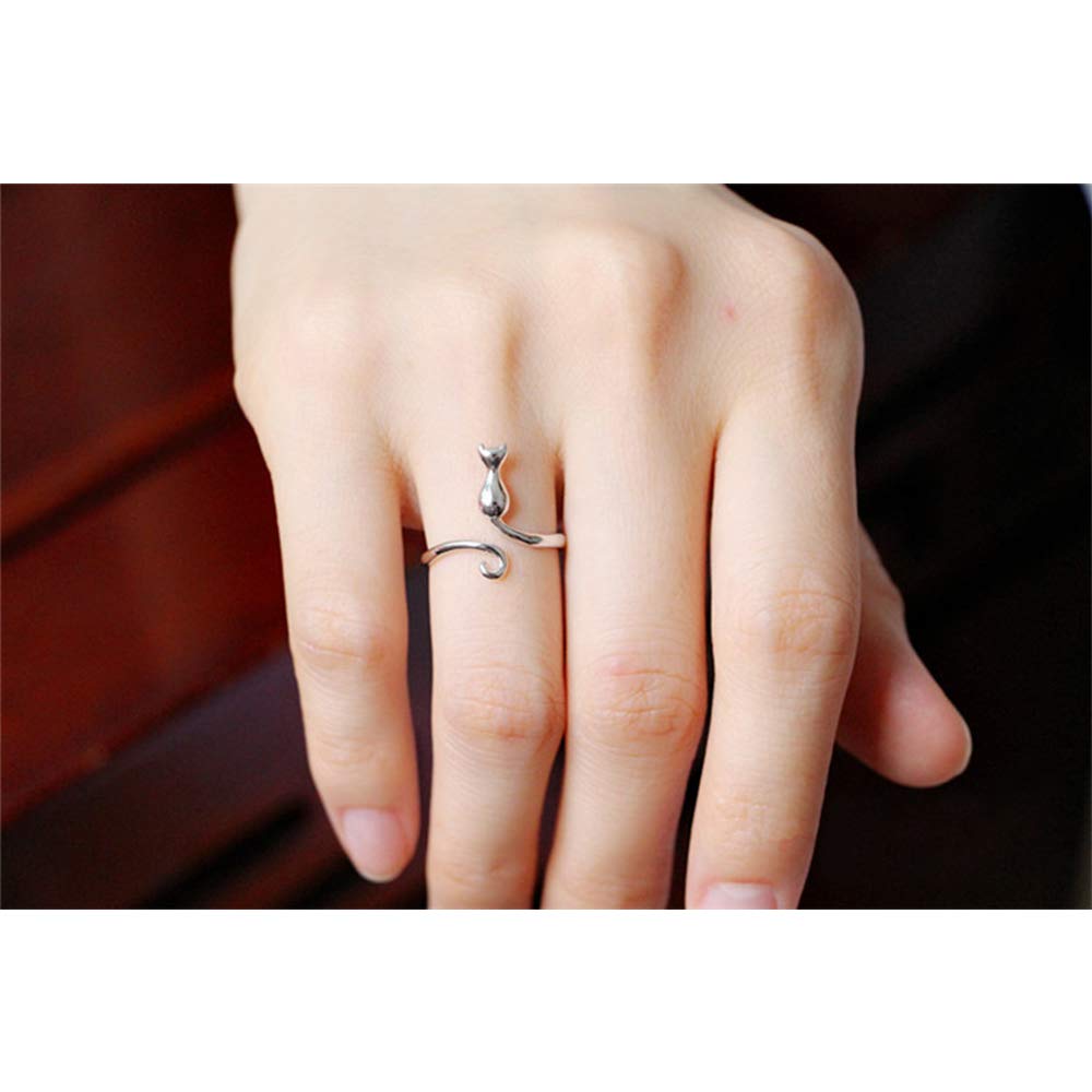 NewZenro Sterling Silver Cat Open Toe Ring - Adjustable Promise Band Jewelry for Women, Teen Girls, Pet Lovers | Perfect Birthday Gift, Engagement Ring, Fashion Statement for Cat Owners & Animal Lovers
