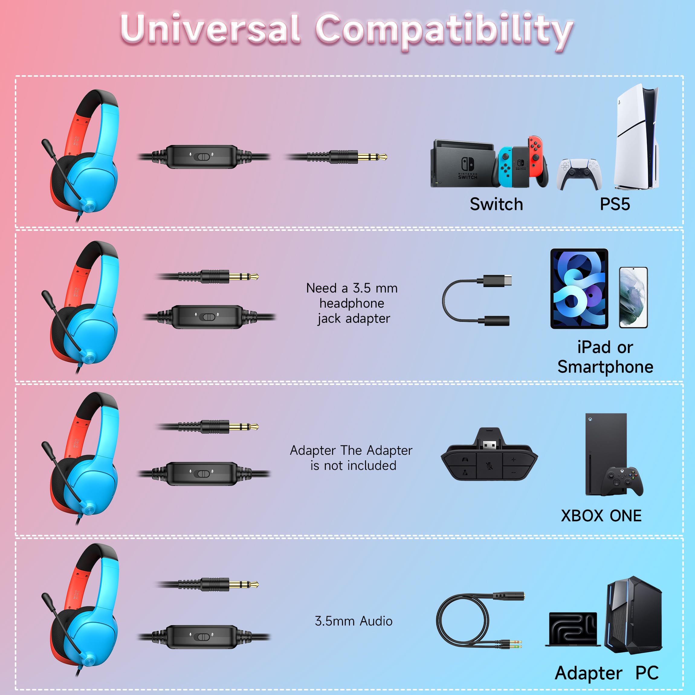 Best Wireless Gaming Headset for Nintendo Switch/Lite/OLED - Noise Cancelling Headphones with Mic for Fortnite, Sports & Online Gaming (Red/Blue) - Perfect for Competitive Play & Long Gaming Sessions