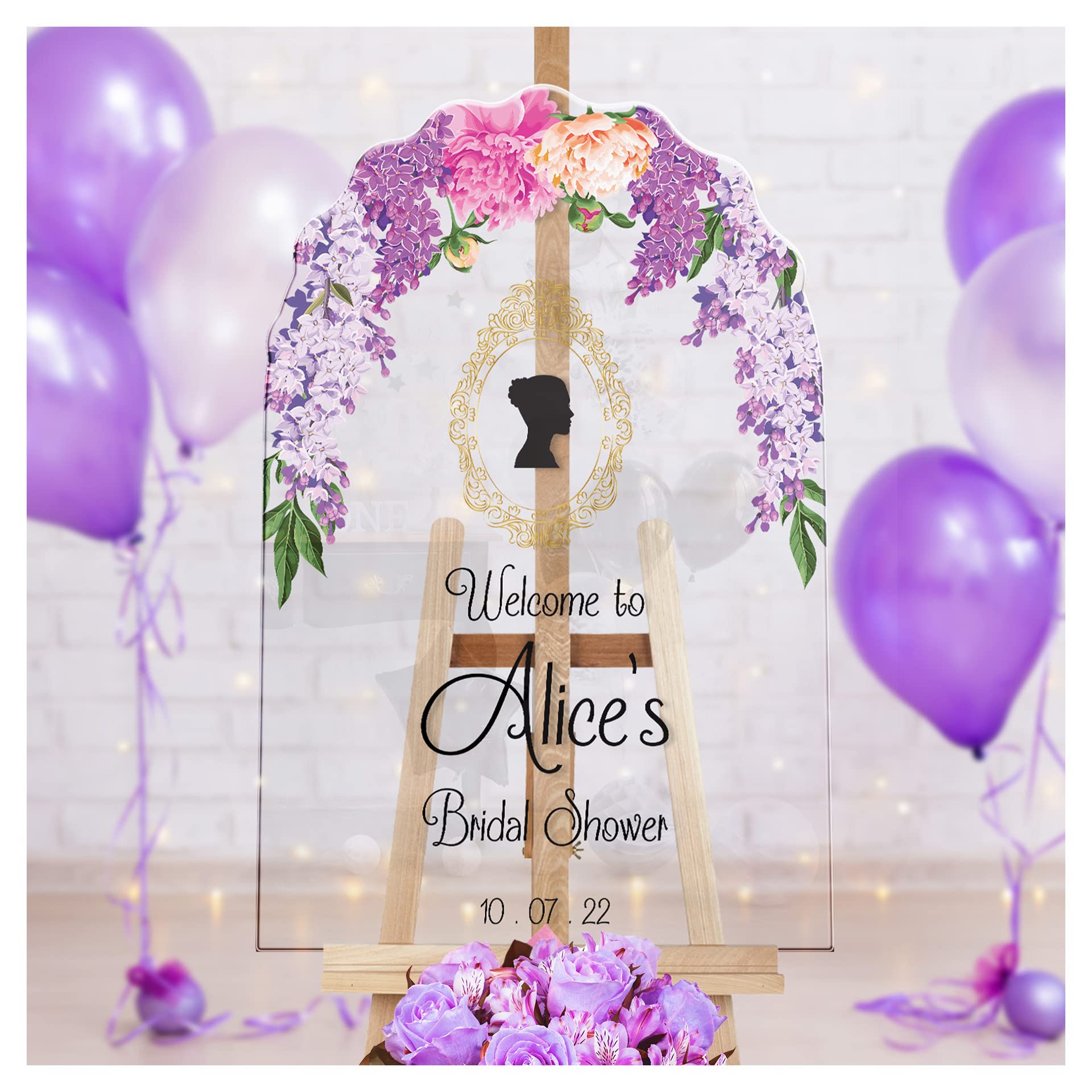 Custom Floral Bridal Shower Welcome Sign - Personalized Acrylic Wedding Sign with Purple Wisteria Design - Perfect for Bridal Showers, Wedding Receptions & Anniversary Celebrations